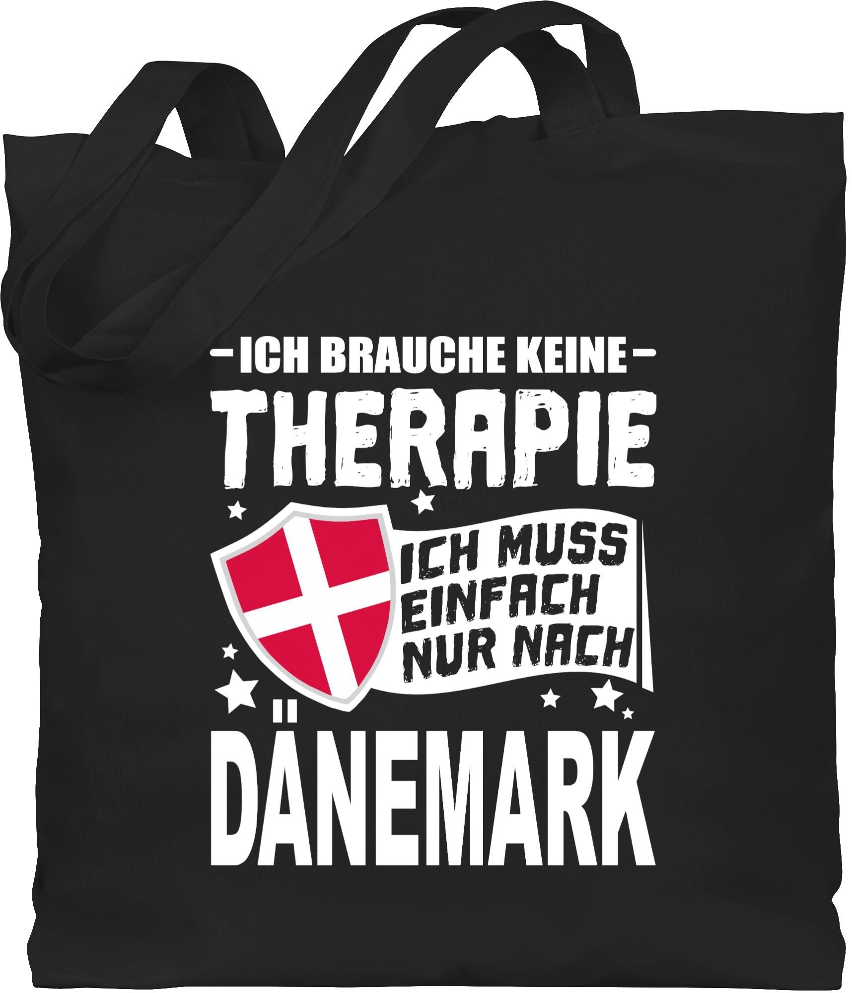 Shirtracer Umhängetasche Ich brauche keine Therapie Ich muss einfach nur nach Dänemark - weiß, Länder Wappen 1 Schwarz