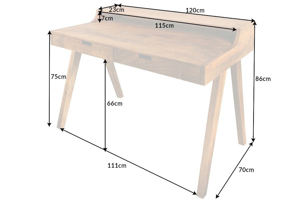 riess-ambiente Schreibtisch MONSOON 120cm · · Schublade Massivholz 1-St), braun (Einzelartikel, · Büro Sekretär