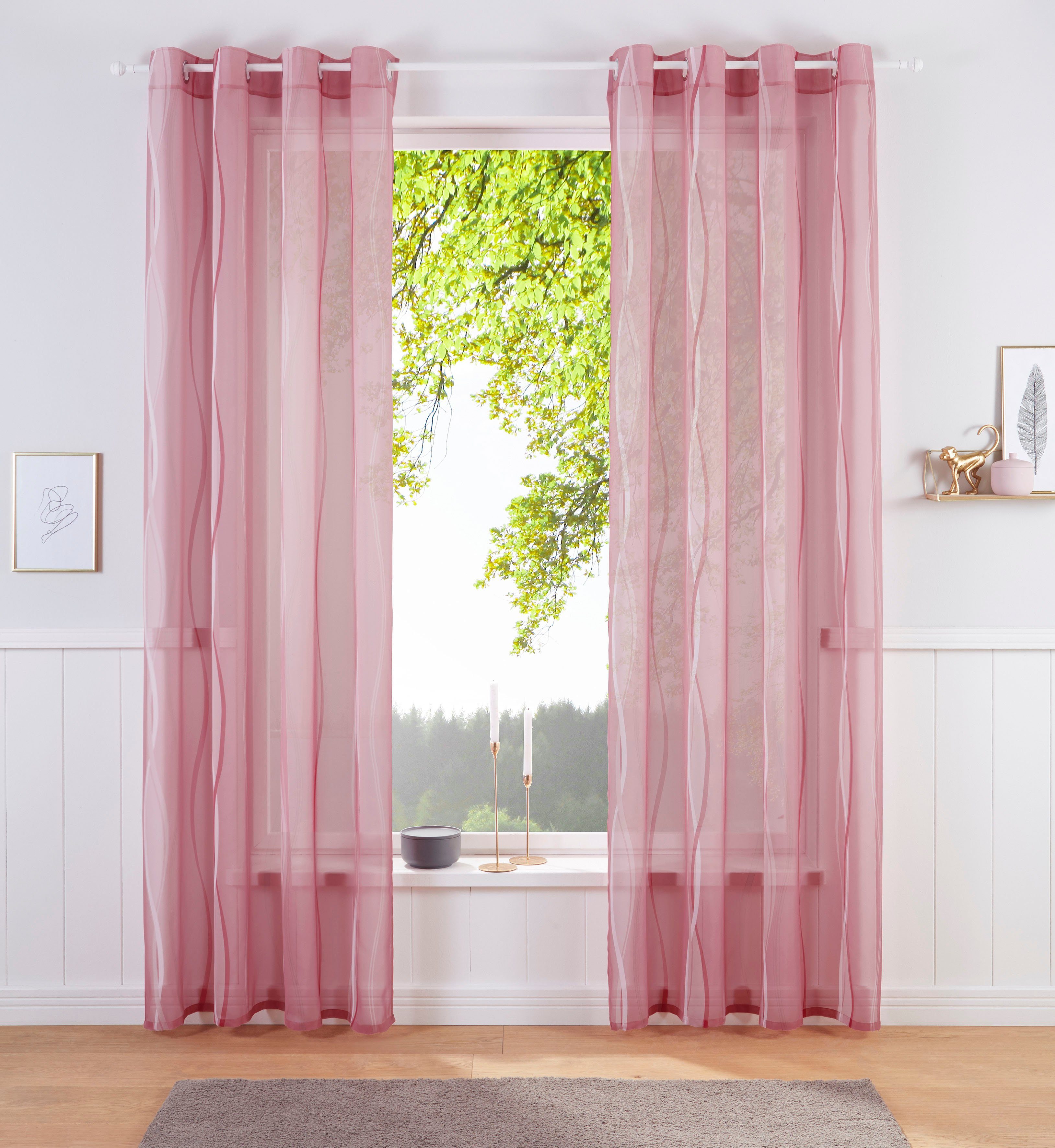 Gardine Dimona, my Ösen transparent, St), Voile, Voile, rosé transparent, (2 Polyester home, 2er-Set