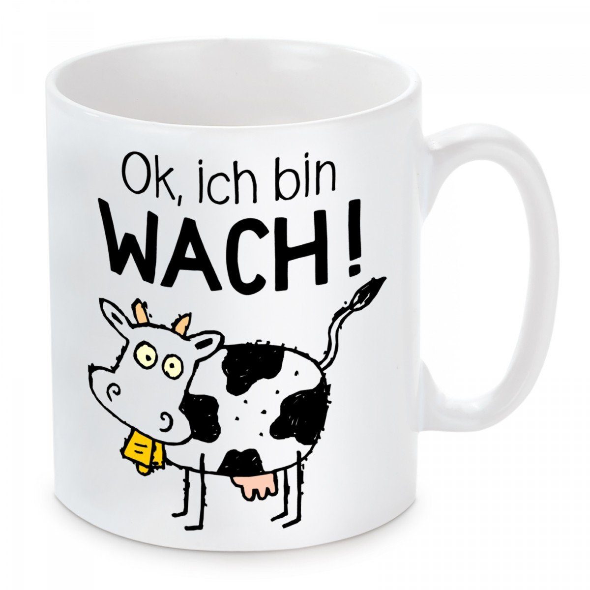 spülmaschinenfest mikrowellengeeignet Ok, und Kaffeebecher mit wach!, Herzbotschaft Tasse bin Motiv Kaffeetasse ich Keramik,