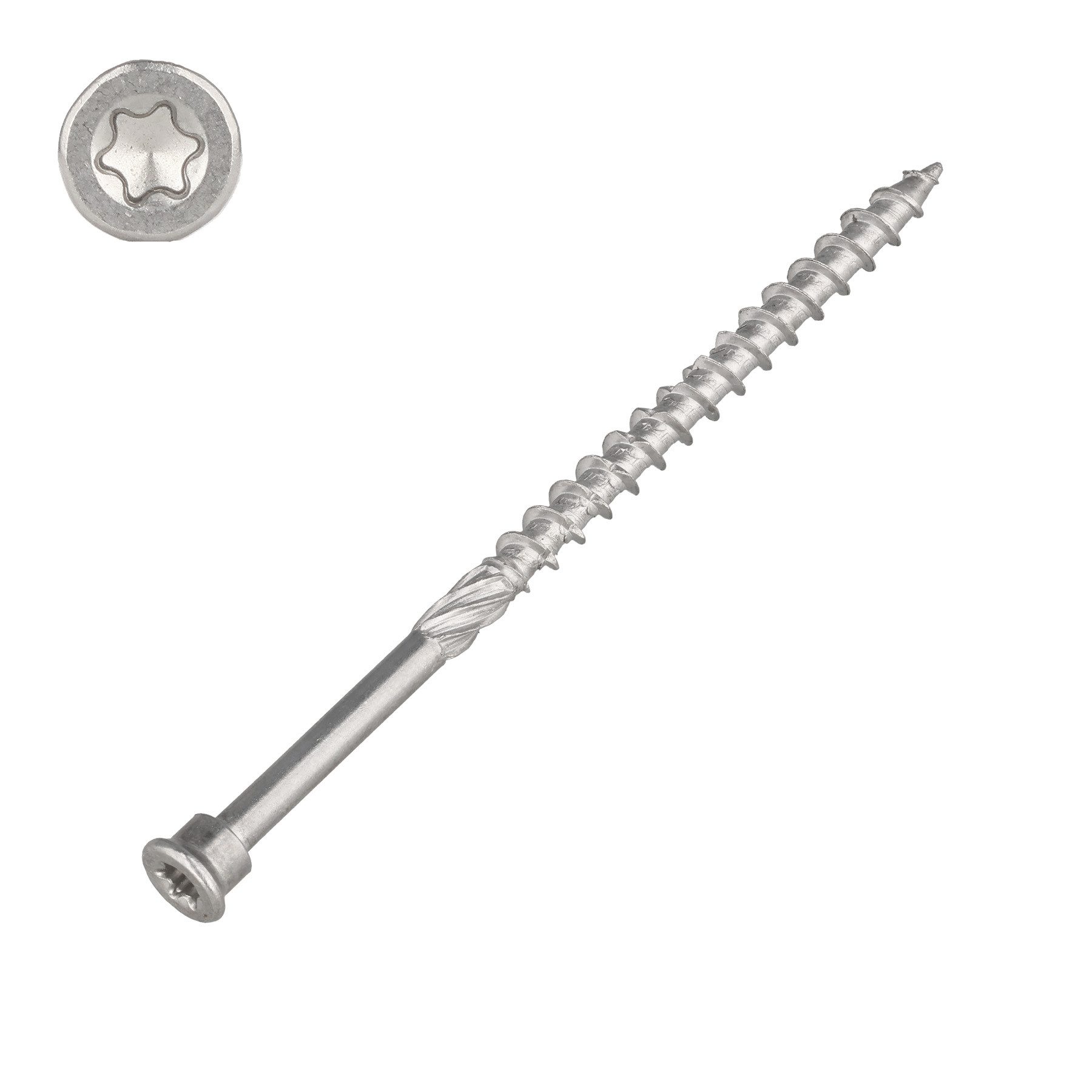 SCREWREBEL Terrassenschraube mit Zylinderkopf – Stanzkopf – Teilgewinde – TX-Antrieb – Edelstahl C1, (200 St), ETA-zugelassen