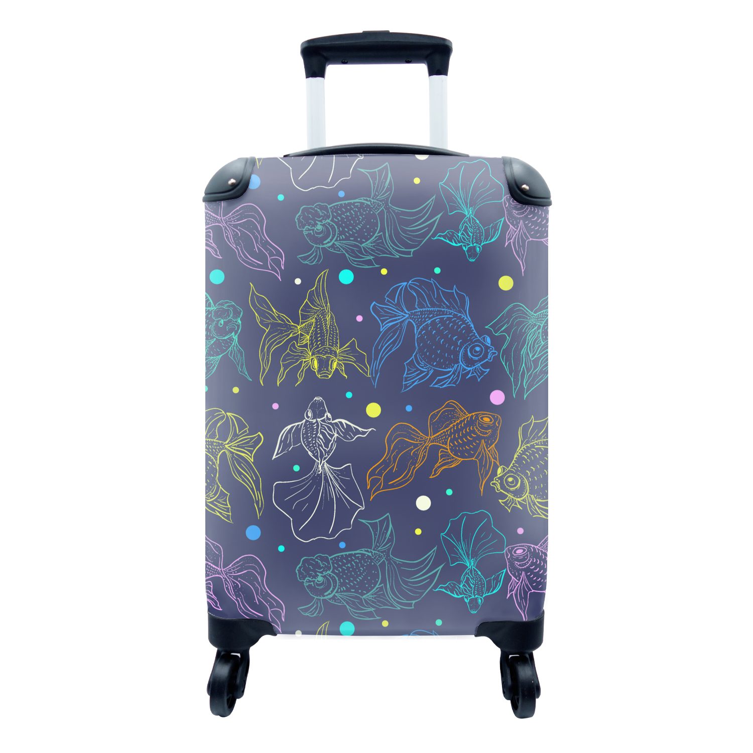 MuchoWow Handgepäckkoffer Neon - Fisch - Pastell - Muster, 4 Rollen, Reisetasche mit rollen, Handgepäck für Ferien, Trolley, Reisekoffer