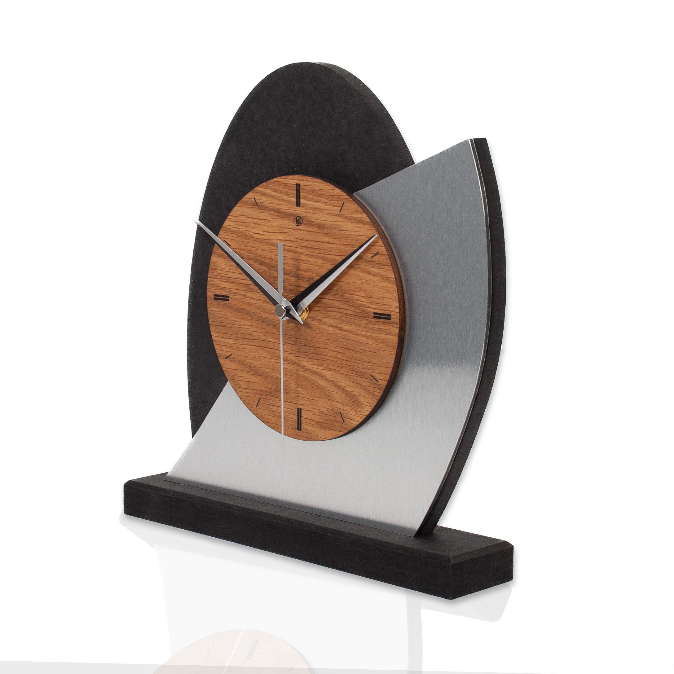 Kreative Feder Standuhr Designer-Standuhr „Silver Dome“ aus Holz, Tischuhr in modernem Metallic-Look, Funk- o. Quarzuhrwerk, kein Ticken – Bild 4 von 5
