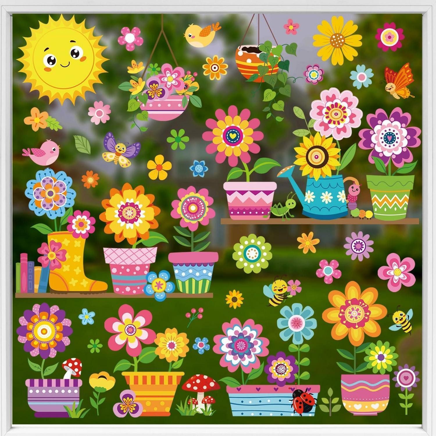 LuxusKollektion Fensterbild Fensterbilder Kinder Blumen Sonne Vögel