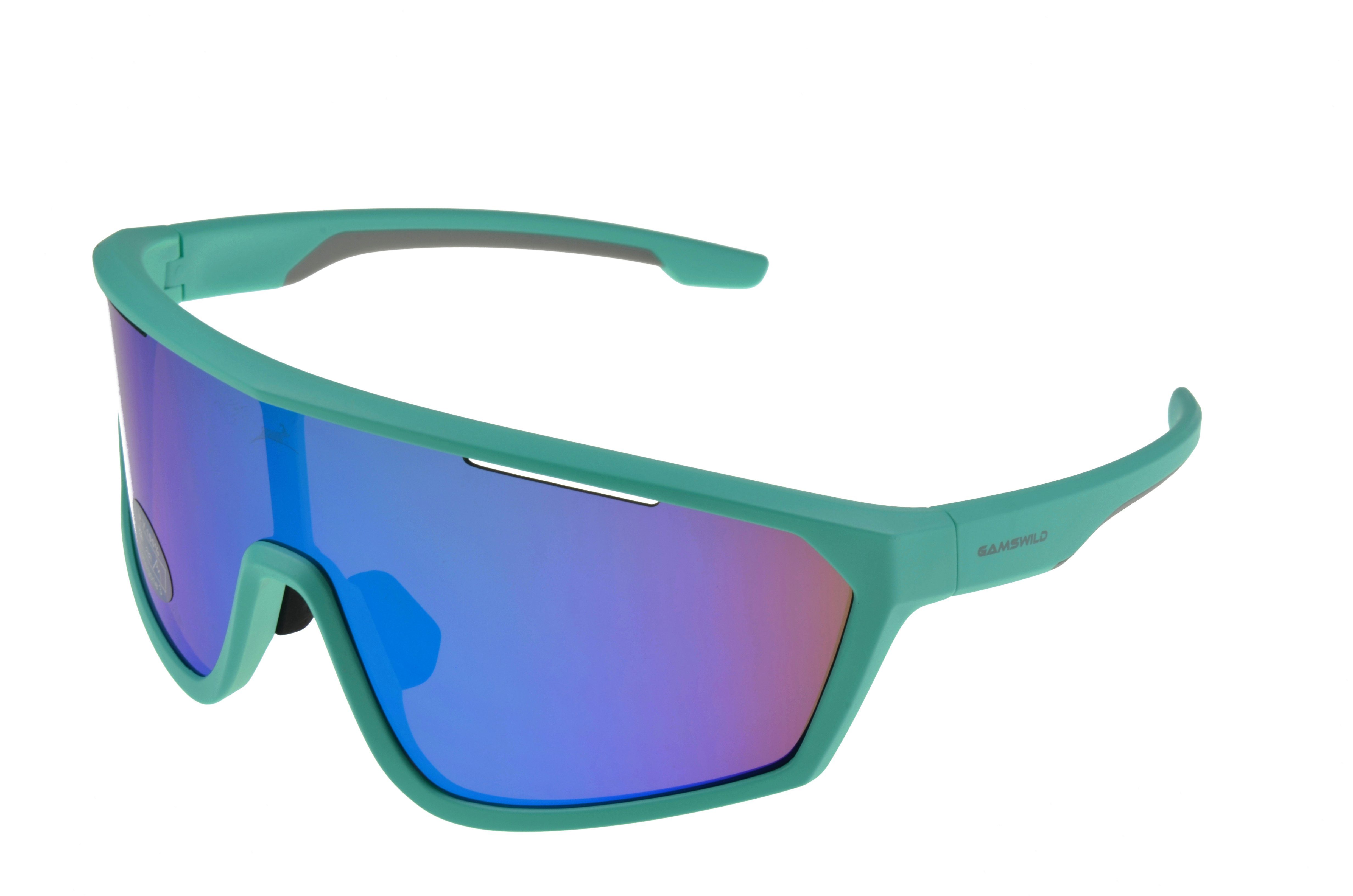 Gamswild Monoscheibensonnenbrille WS5838 Sonnenbrille Skibrille Fahrradbrille Damen Herren Unisex TR90 tolles Design, grün, blau, weiß mintgrün