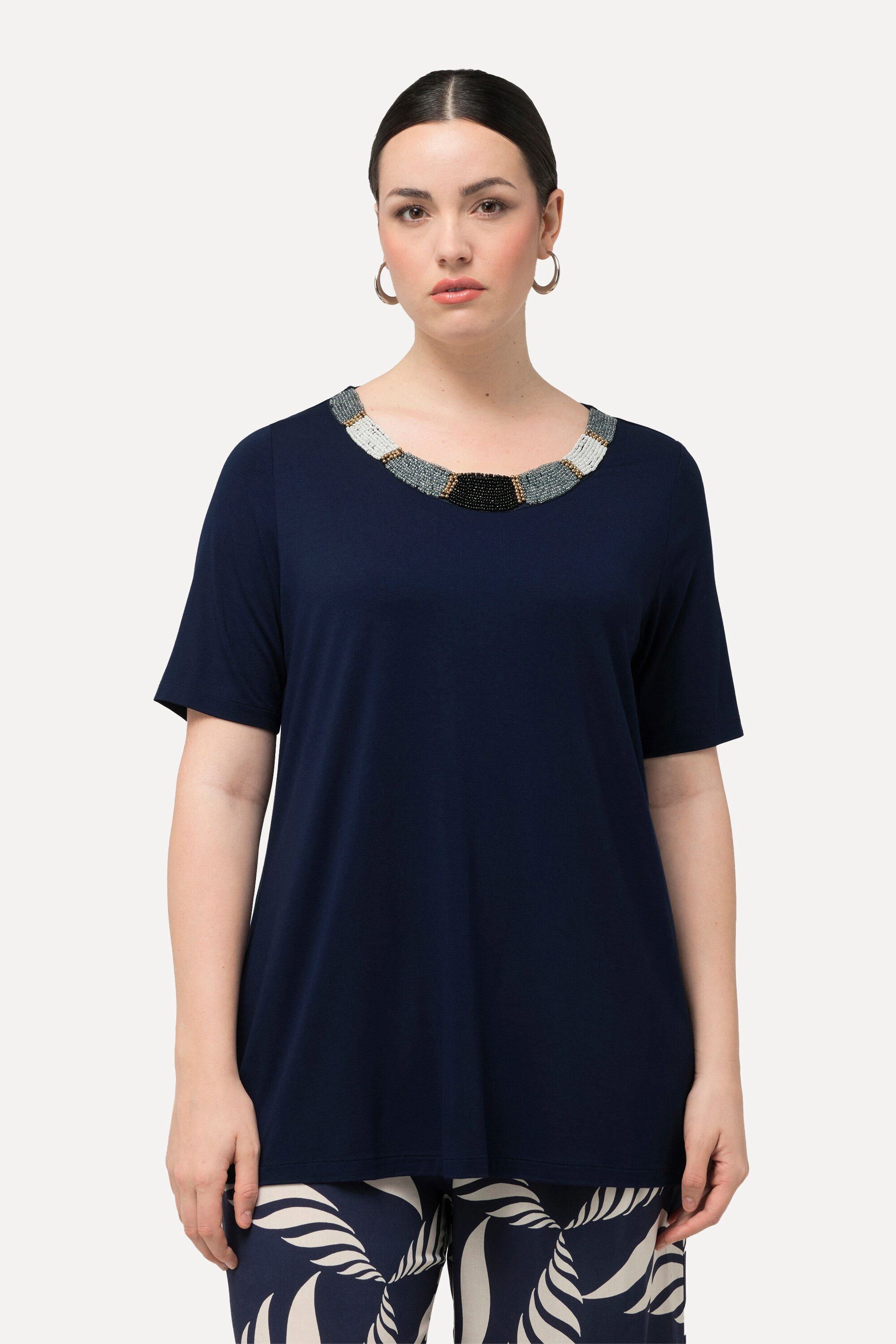 Ulla Popken T-Shirt T-Shirt Perlenstickerei A-Linie günstig online kaufen