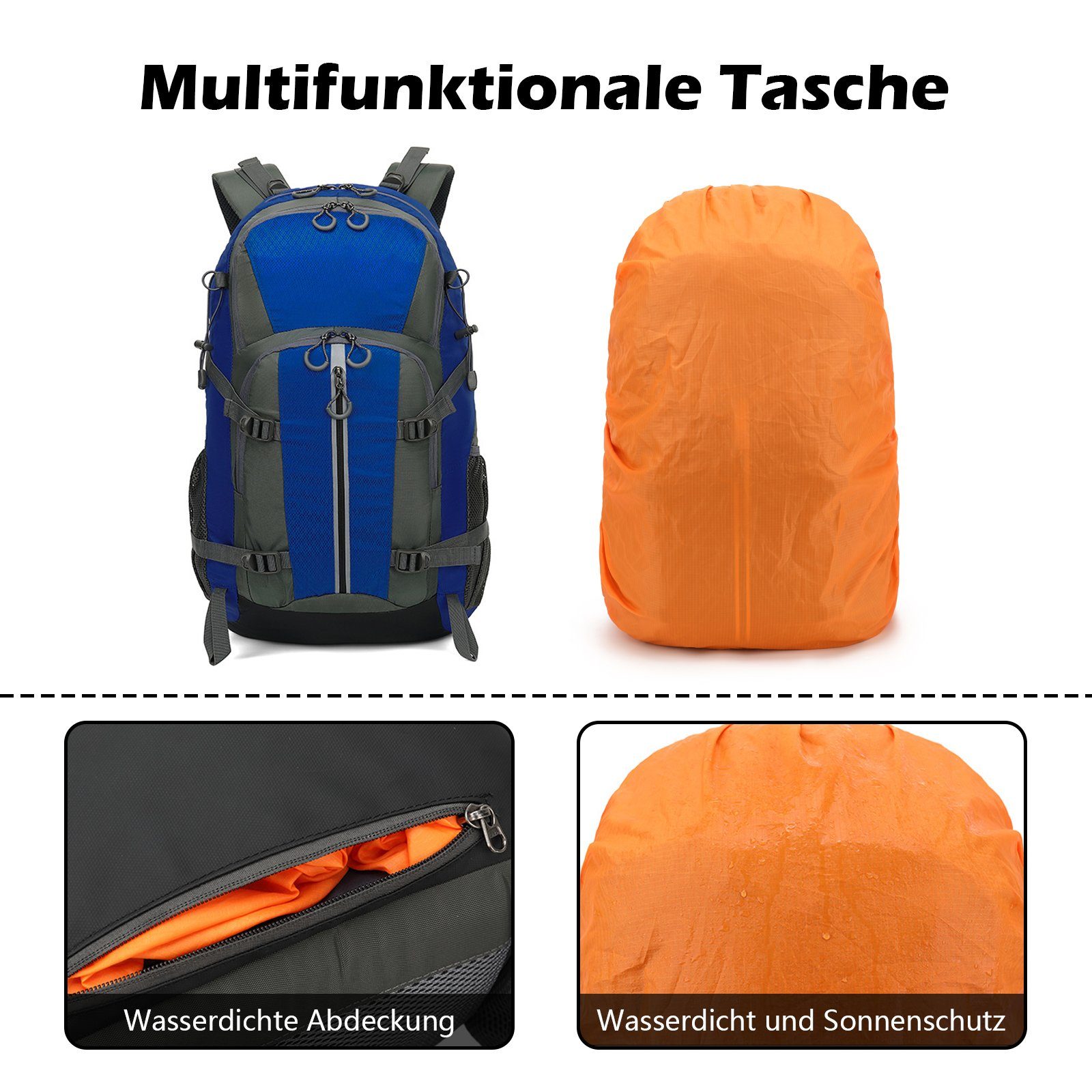 Trekkingrucksack Damen Sports/Outdoor/Klettern/Camping/Fahrrad 40L Herren Für Blau Rucksack Wanderrucksack Wanderrucksack TAN.TOMI Wasserdicht,