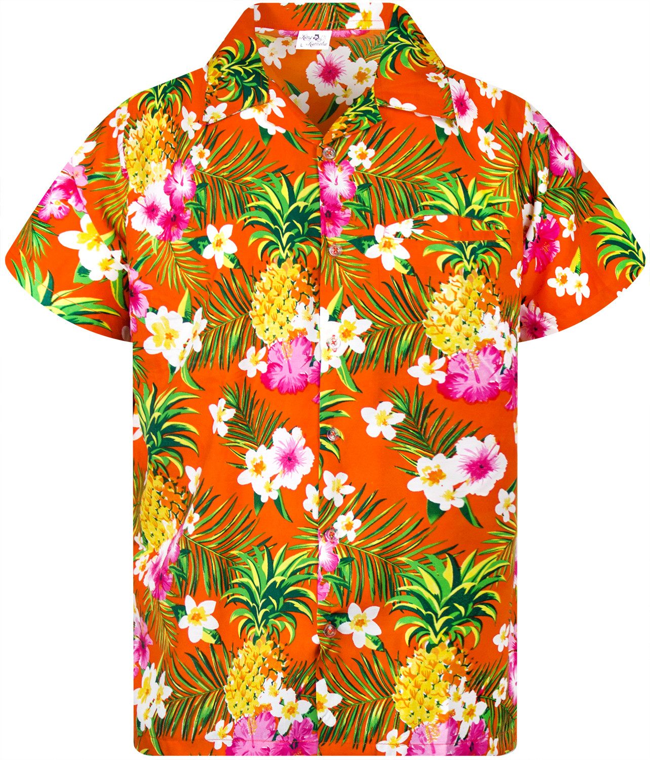 King Kameha Hawaiihemd Pineapple Flowers Funky Hawaii-Hemd Kurzarm Front-Tasche Unisex