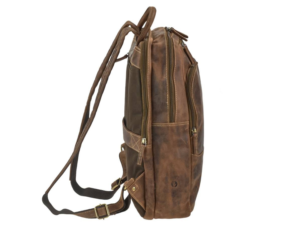 Greenburry Notebookrucksack "Vintage" Leder Rucksack 33x43cm antikbraun, Rucksack, Freizeitrucksack, Business mit Notebookfach