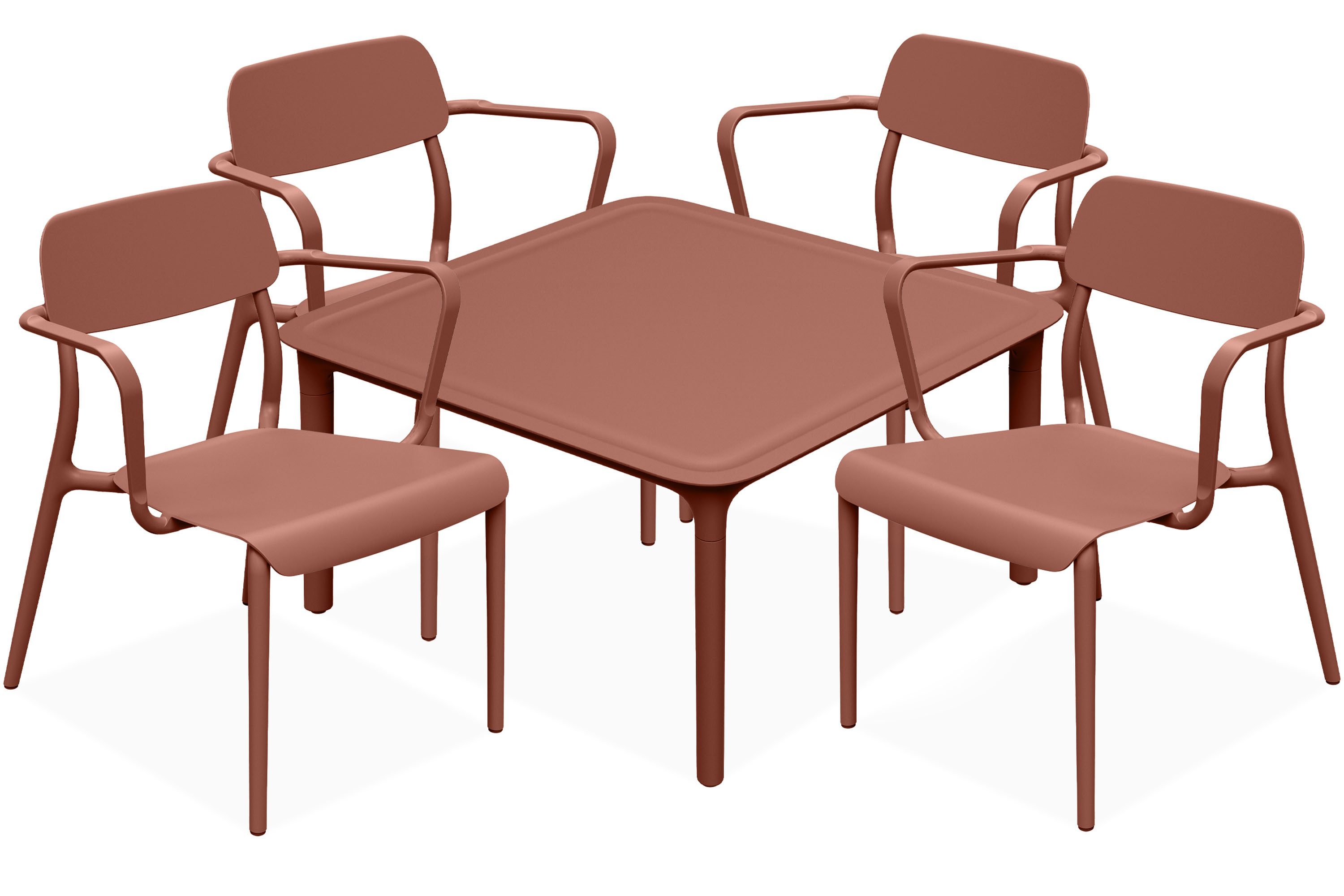 KONSIMO® Garten-Essgruppe GALIO Sitzgruppe, Gartenmöbel-Set, hergestellt in der EU, Modern, (aus hochwertigem Kunststoff, 5-tlg., 4 Stühle, 1 Tisch, 5-tlg), Gartengarnitur, mit Armlehnen, witterungsbeständiges Material