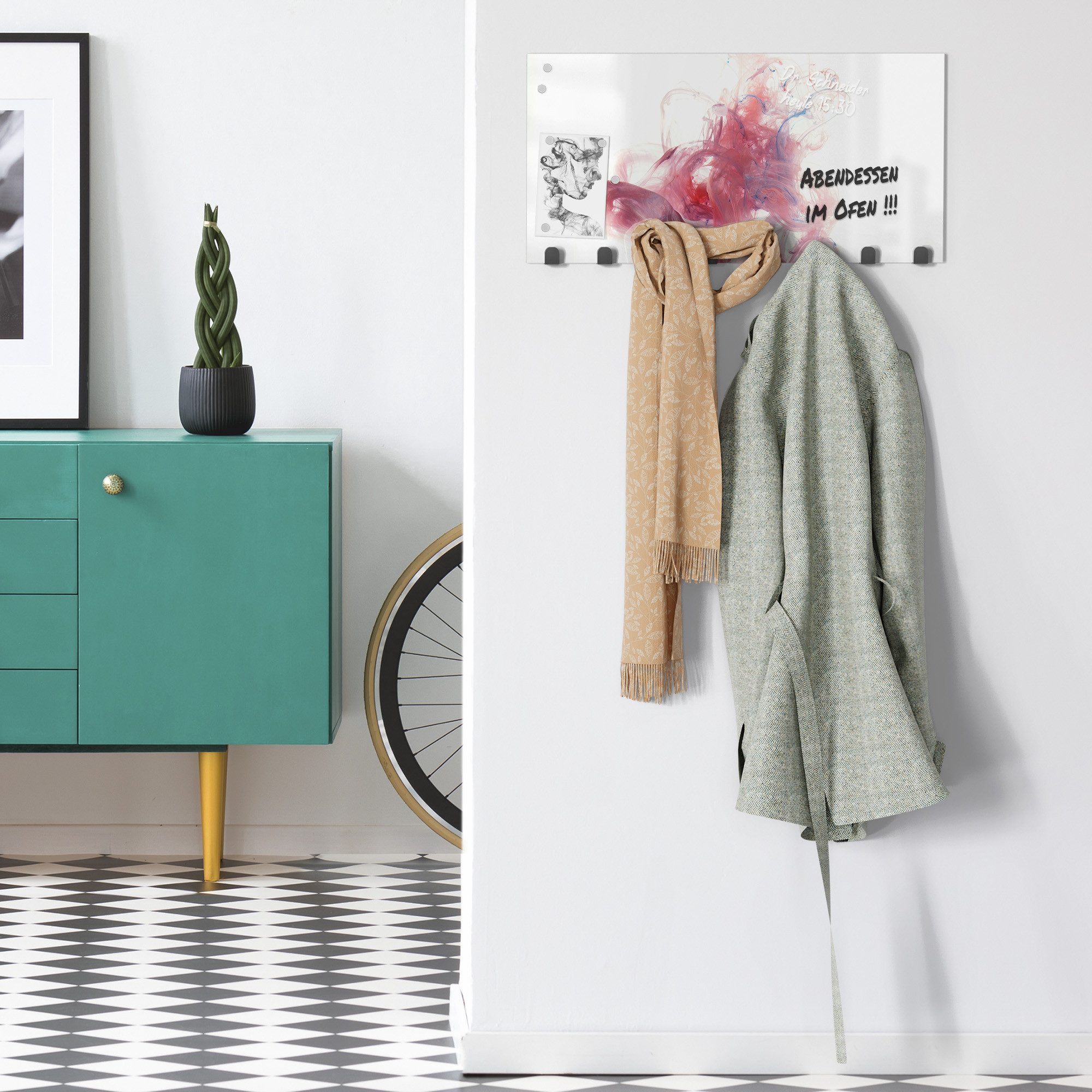 DEQORI Kleiderhaken 'Zauberhaftes Farbenspiel', Glas Garderobe Paneel magnetisch beschreibbar