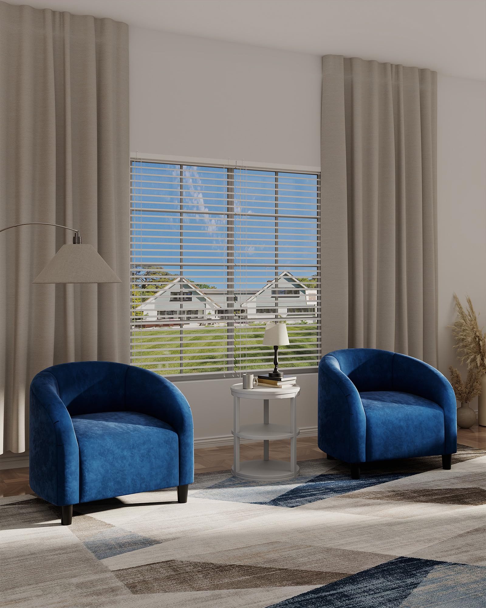 GarveeMore Cocktailsessel Polsterstuhl/ Loungesessel mit runde Rückenlehne & Seitentasche (2-St), Samtbezug, Retro-Blau/Grün/Schwarz