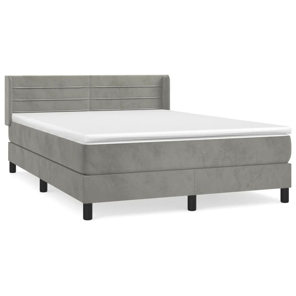 Boxspringbett 140 x 200 cm Boxspringbett mit Matratze Hellgrau 140x200 cm Samt Bett