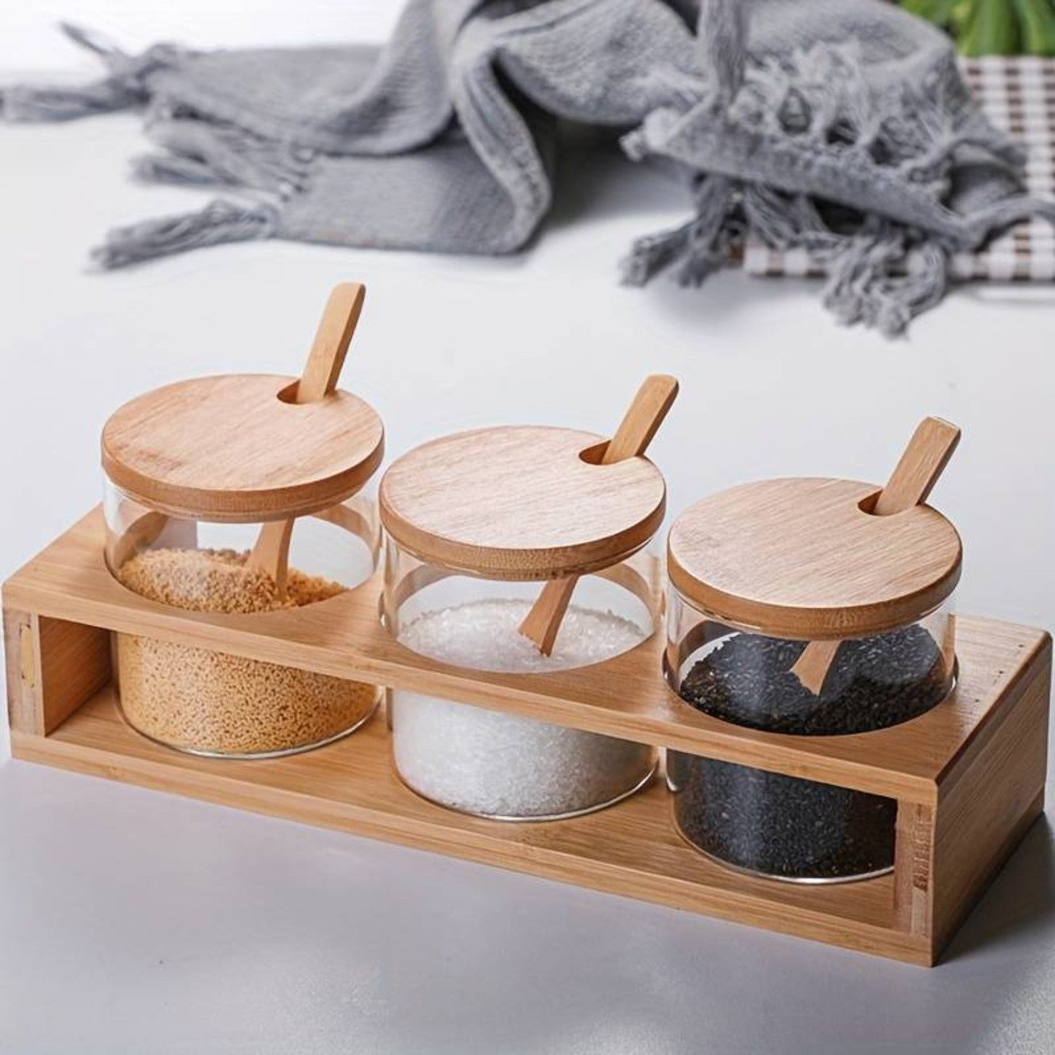Faizee Möbel Gewürzbehälter Stilvolles Gewürzdosen-Set mit Bambus-Halterung günstig online kaufen