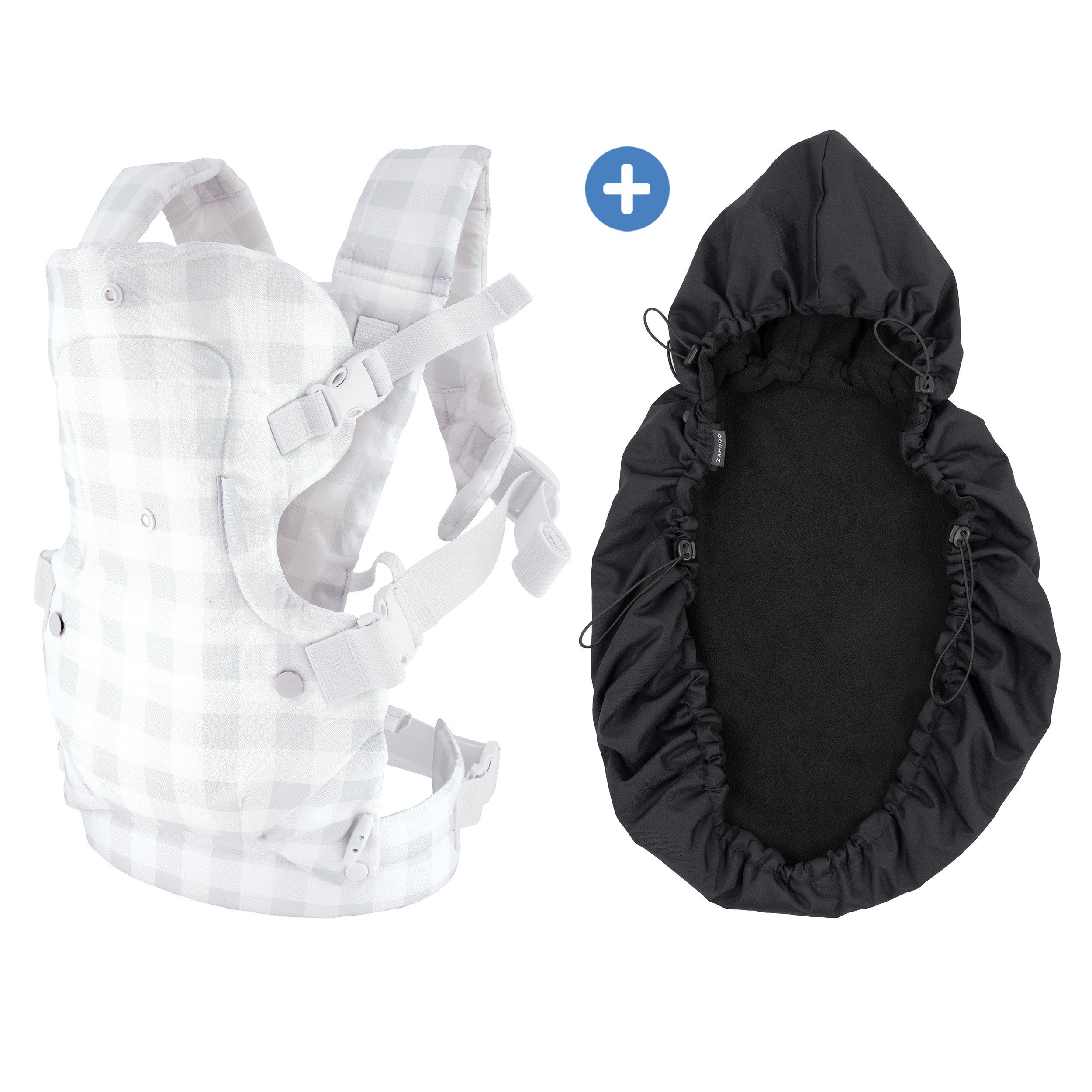 Infantino BKids Babytrage Flip Advanced - Ghingham Print, Baby Bauchtrage Rückentrage ab Geburt von 3,6-14,5 kg mit Regenschutz