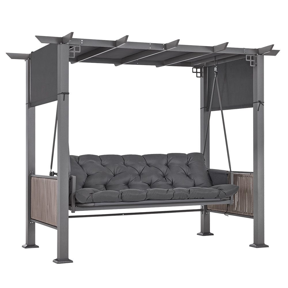 MCombo Hollywoodschaukel M MCombo Pergola Hollywoodschaukel mit Liegefunktion 4067, 3-Sitzer, Gartenpavillon, mit Ausziehbarem Sonnendach, Extradickem Sitzkissen