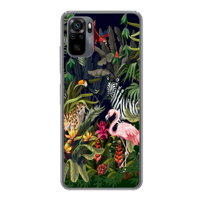 MuchoWow Handyhülle Dschungeltiere - Natur - Jungen - Mädchen - Flamingo - Zebra Phone Case Handyhülle Xiaomi Redmi Note 10 Silikon Schutzhülle