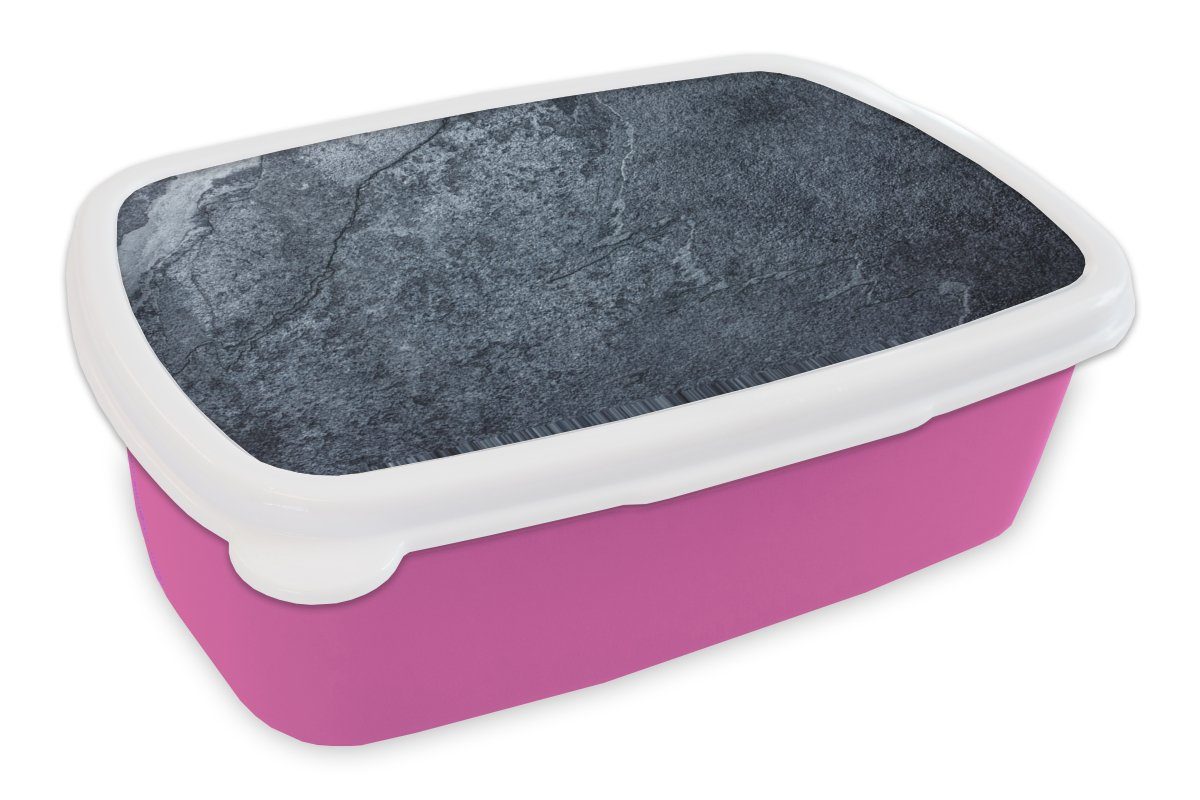 MuchoWow Lunchbox Stein - Schiefer - Textur - Grau, Kunststoff, (2-tlg), Brotbox für Erwachsene, Brotdose Kinder, Snackbox, Mädchen, Kunststoff rosa