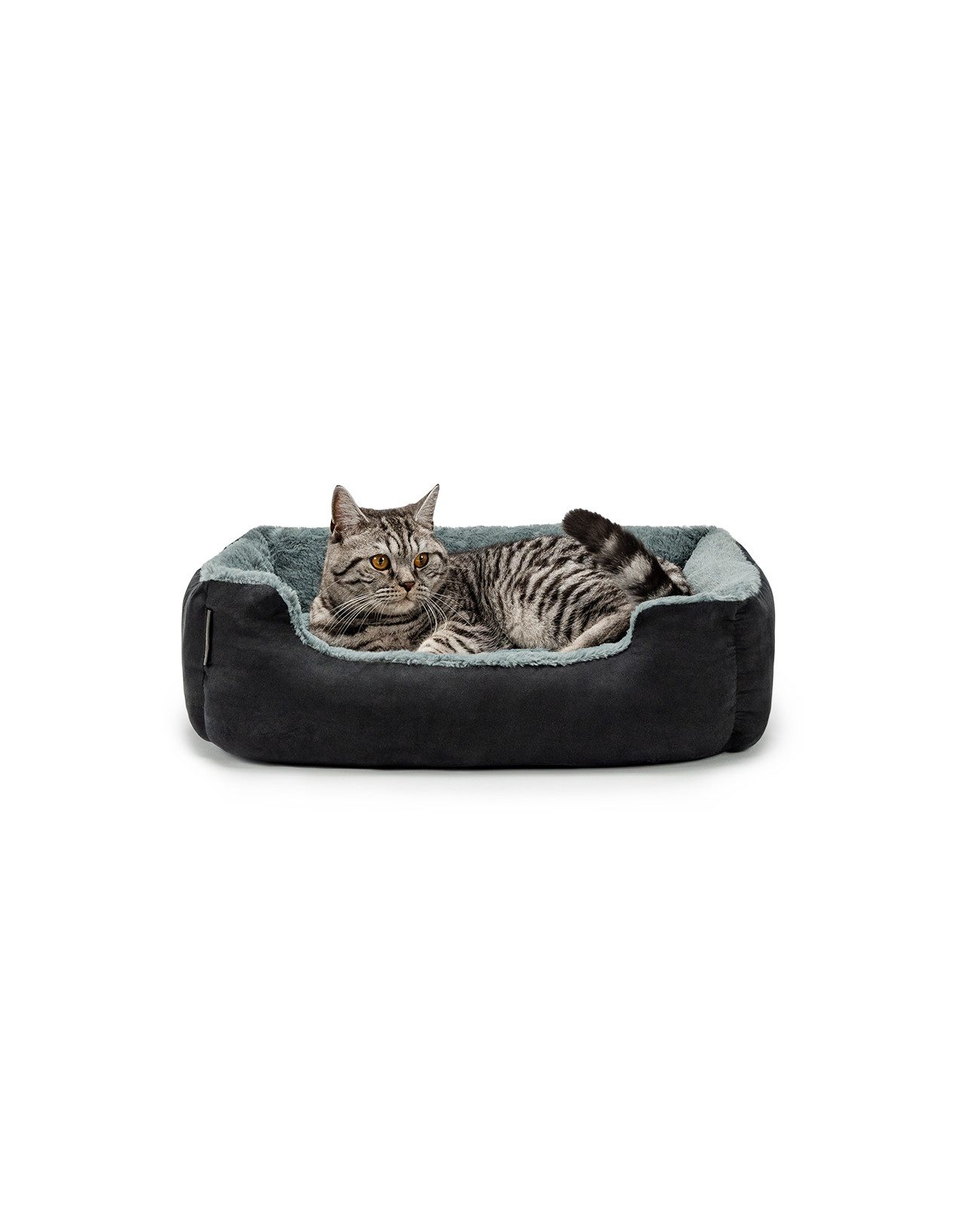 lionto Tierkissen für Katzen, Katzenbett mit Anti-Rutsch-Boden, 60x48 cm, schwarz/grau, Plüsch, Weiches Kuschelbett mit herausnehmbarem Wendekissen