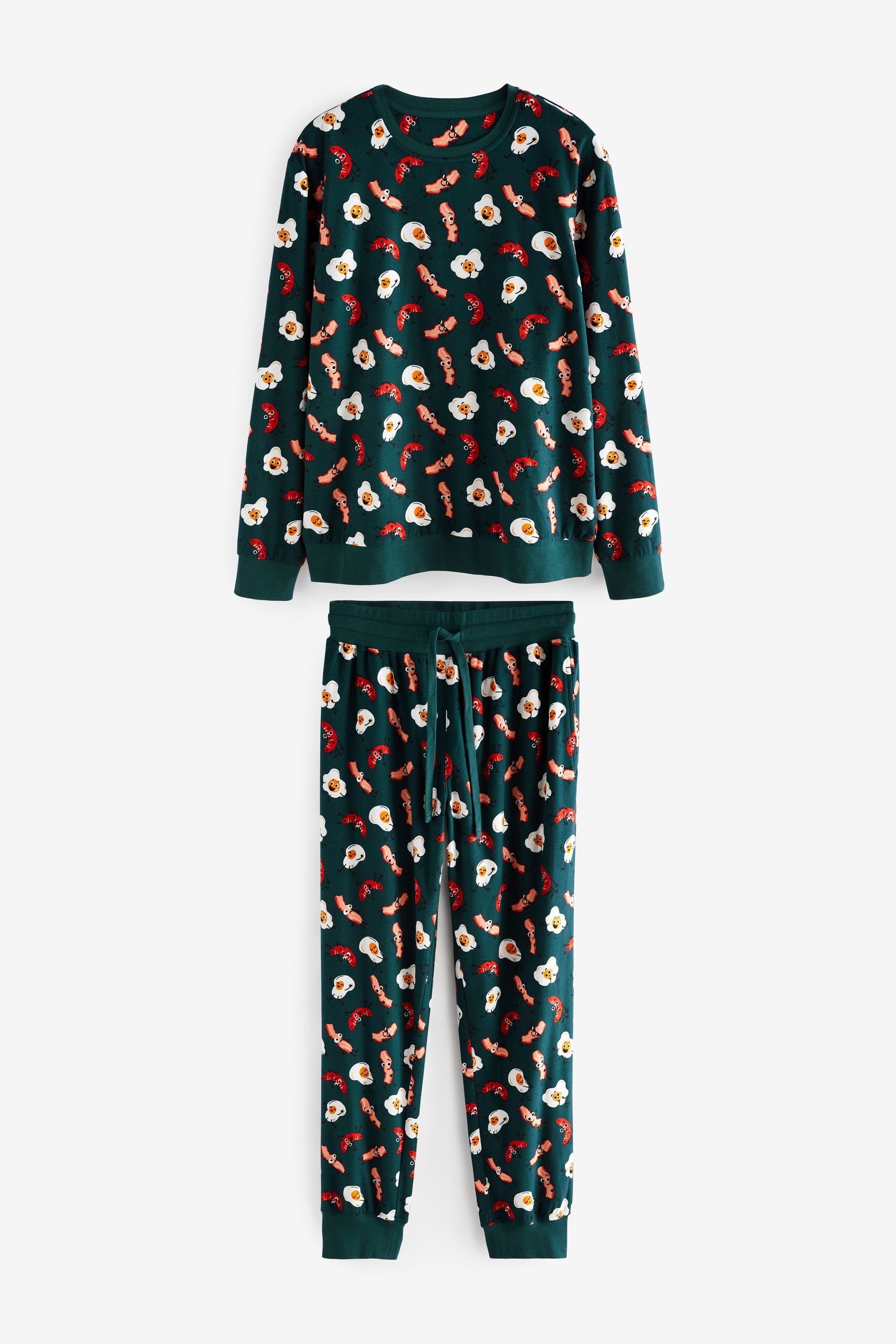 Pyjama (2 Print Next Motionflex Schlafanzug Bündchen Bequemer Green mit tlg) Breakfast