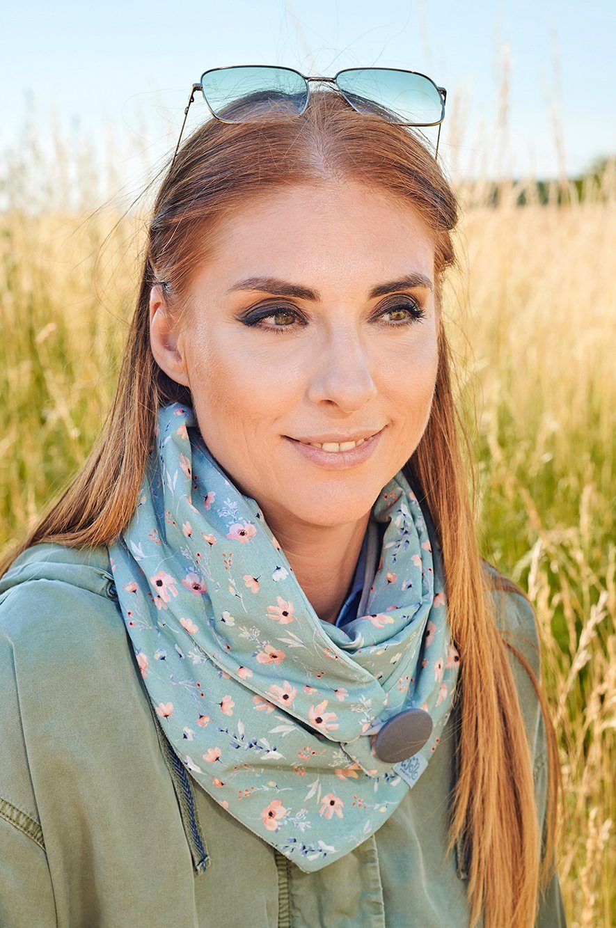 Wishproject® Dreieckstuch Dreieckstuch, Pastell Grün & Blumen, Damen Schal, Loop, XXL Tuch, Hergestellt in Deutschland, Hochwertige Materialien