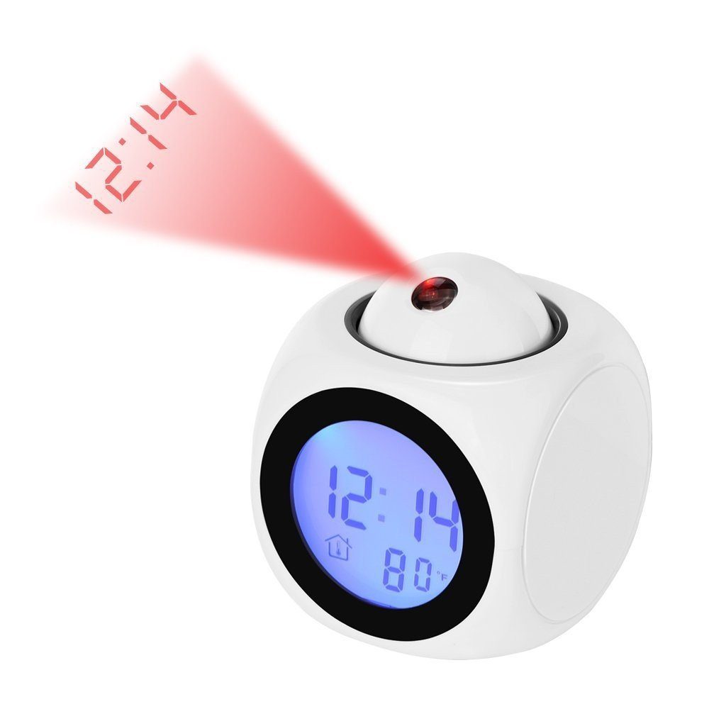 MOUTEN Projektionswecker LED-Projektor-Wecker, digitale Temperaturanzeige, Projektionsuhr weiß