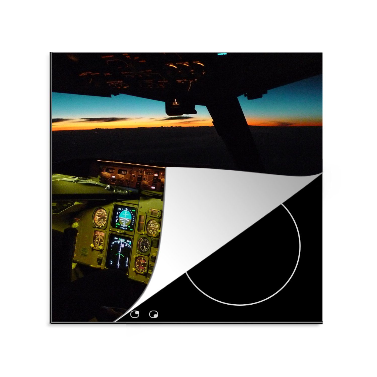 MuchoWow Herdblende-/Abdeckplatte Cockpit - Flugzeuge - Sonnenuntergang, Vinyl, (1 tlg), 78x78 cm, Ceranfeldabdeckung, Arbeitsplatte für küche
