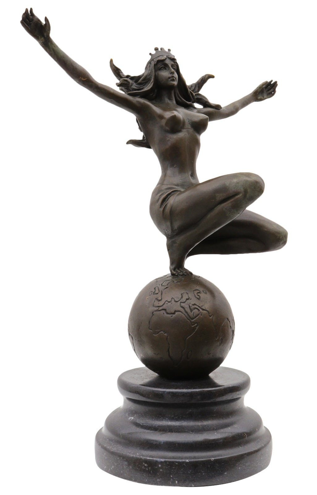 Aubaho Skulptur Bronzeskulptur Frau Weltkugel im Antik-Stil Figur Bronze Erotik Statue
