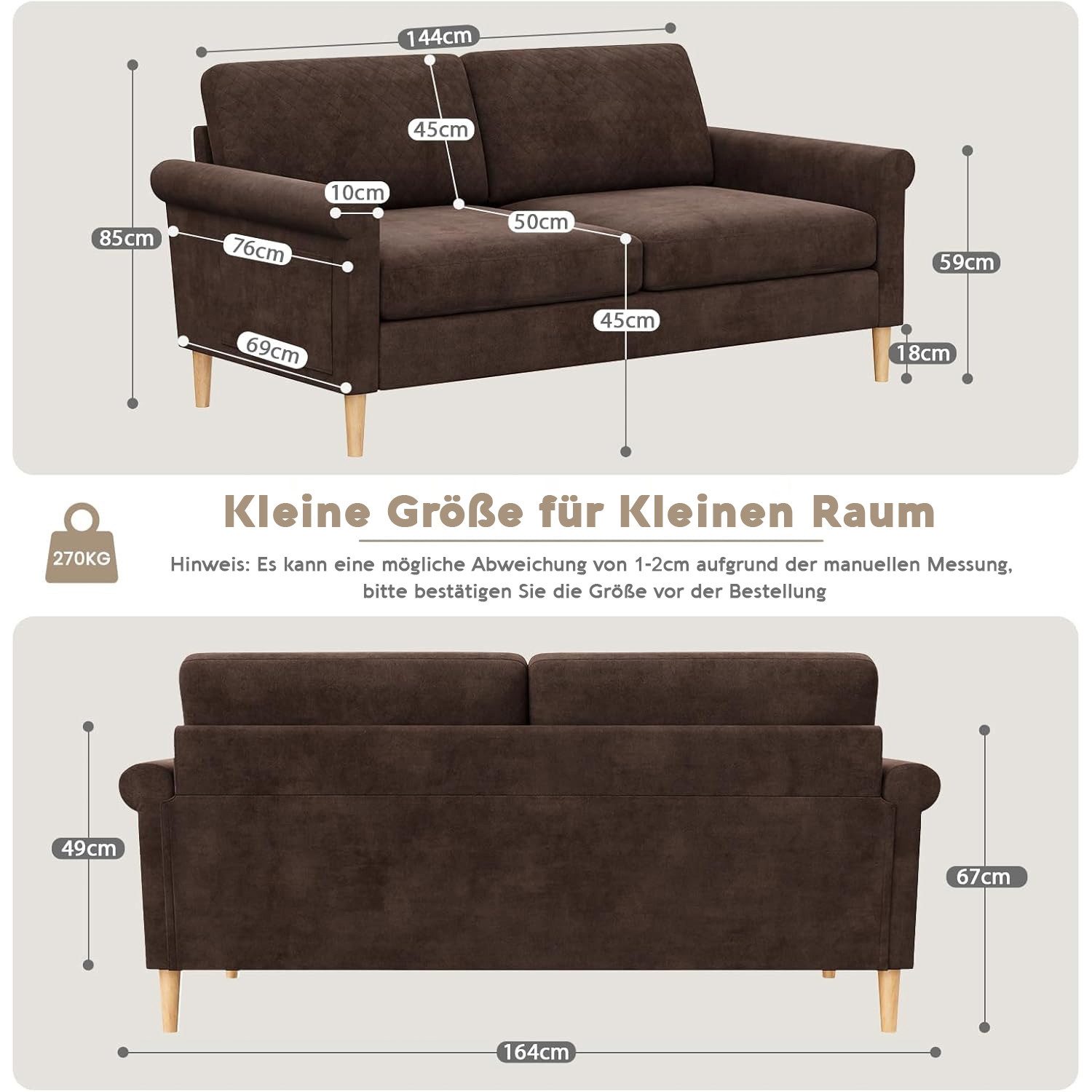 NAIMP 2-Sitzer Stoff Sofa 164cm mit günstig online kaufen
