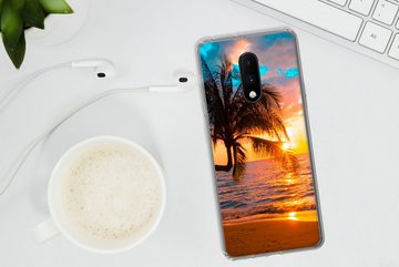 MuchoWow Handyhülle Palme - Sonnenuntergang - Horizont - Strand - Meer - Tropisch, Phone Case, Handyhülle OnePlus 7, Silikon, Schutzhülle