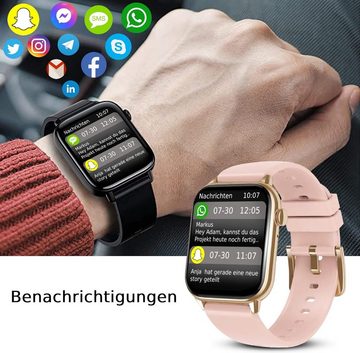 Deunis Smartwatch (1,90 Zoll, Android iOS), Fitness Tracker mit Telefonfunktion Schlafmonitor SpO2 Schrittzähler