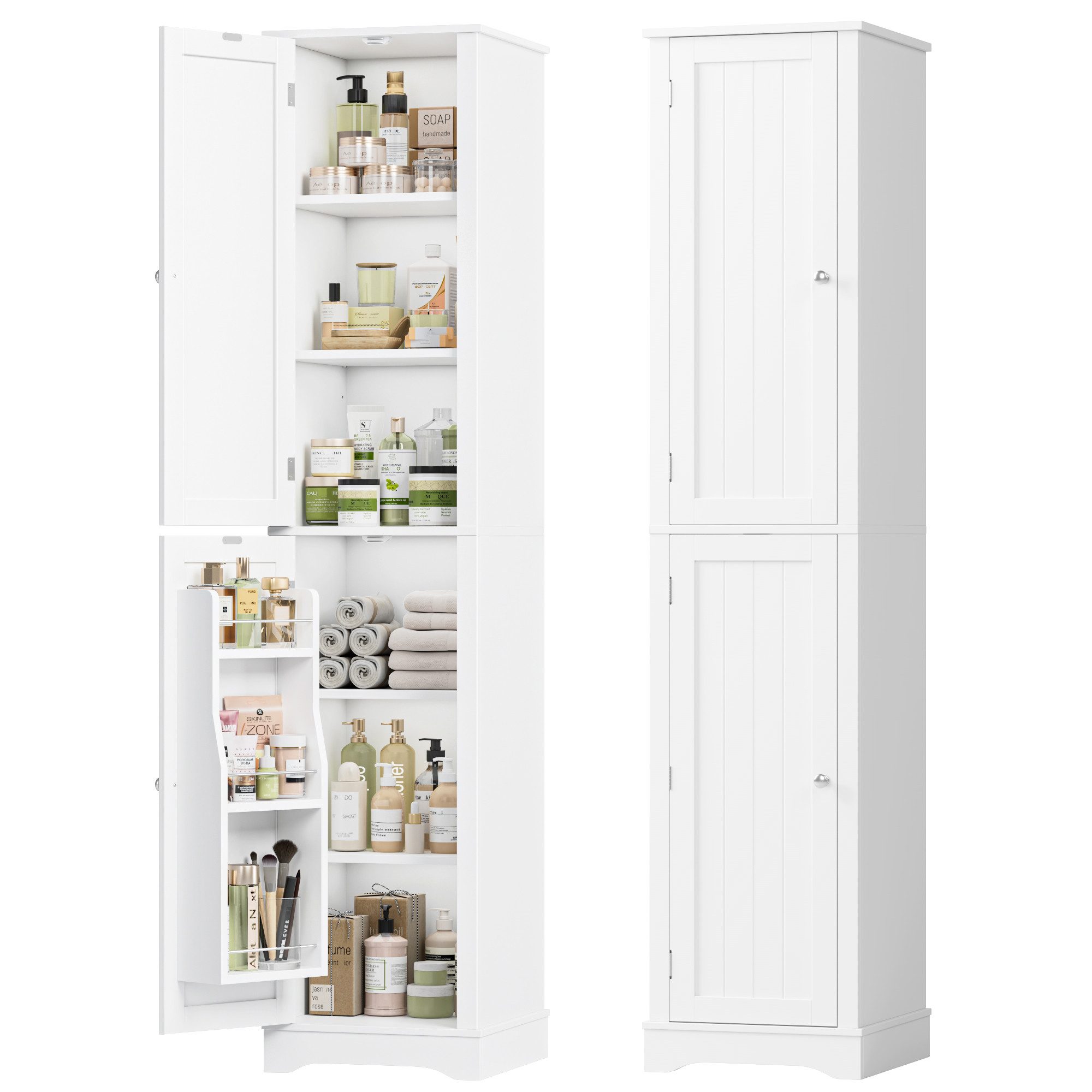 Homfa Hochschrank Badezimmerschrank Badschrank Küchenschrank mit 2 Türen und Türfächer, 40x30x180cm, Weiß