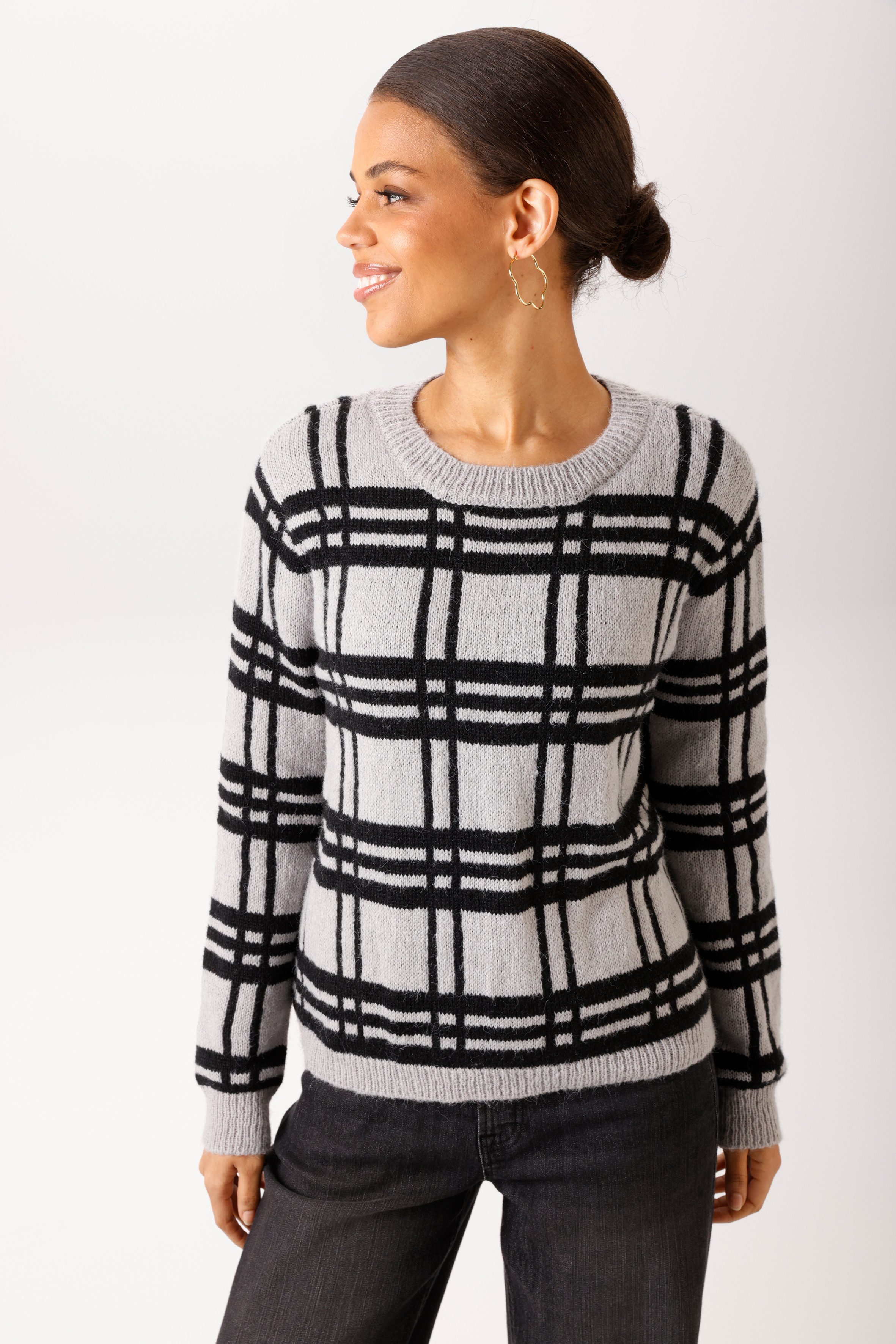 Aniston CASUAL Strickpullover im sportiven Karo-Dessin - NEUE KOLLEKTION