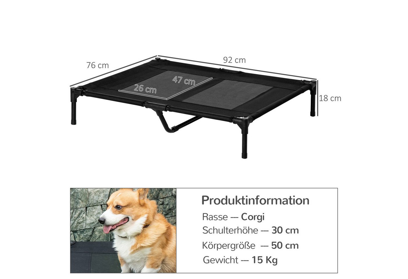 Thumbnail - MC Star Tierkissen Hundeliege Erhöhtes Outdoor Hundebett & Hundesofa, Oxford Schwarz