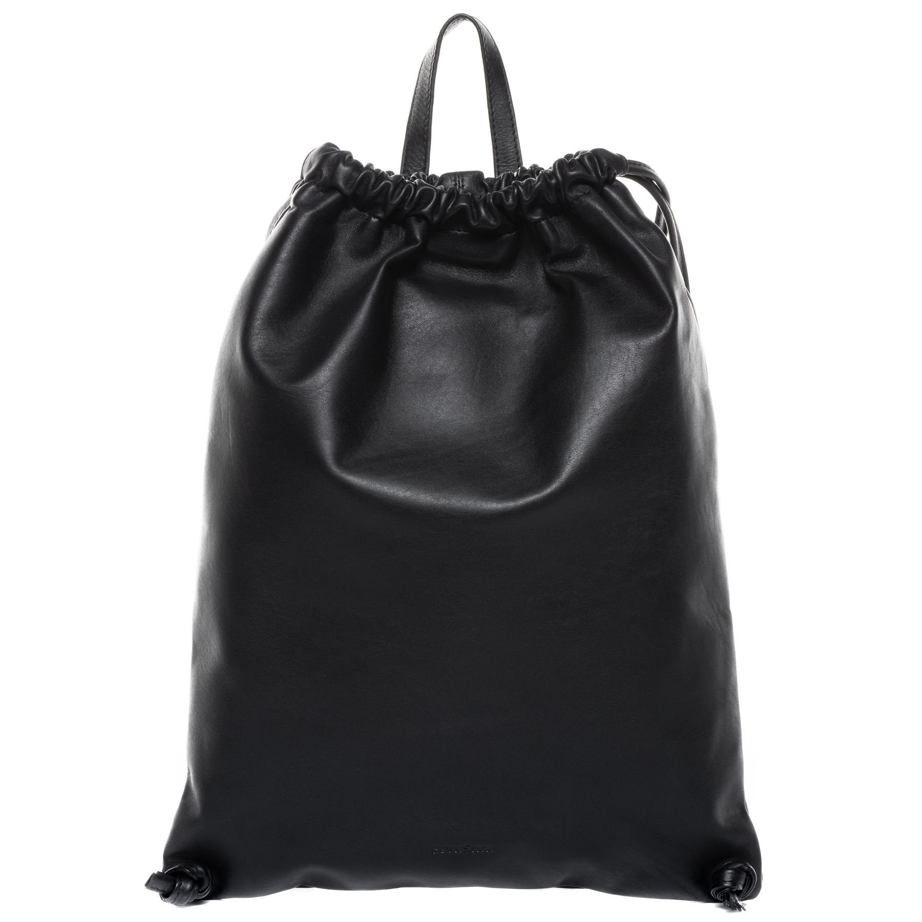 FEYNSINN Rucksack echt Leder Bucket-drawstring groß schwarz, Cityrucksack Echtleder, Daypack, Leder-Rucksack Damen Herren schwarz