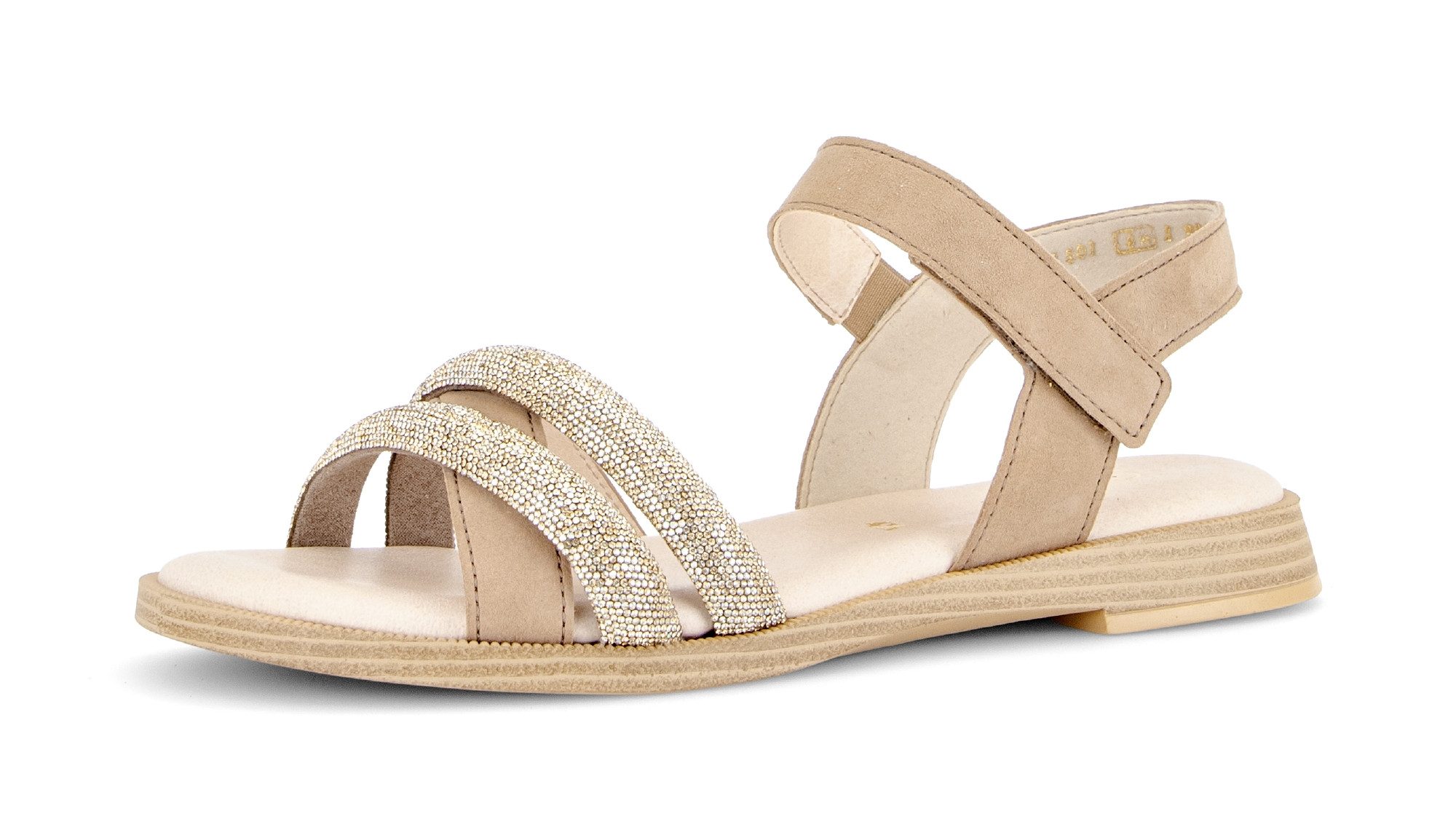 Gabor Riemchensandale Blockabsatz, Sandalette, Sommerschuh mit glänzenden Schmucksteinen