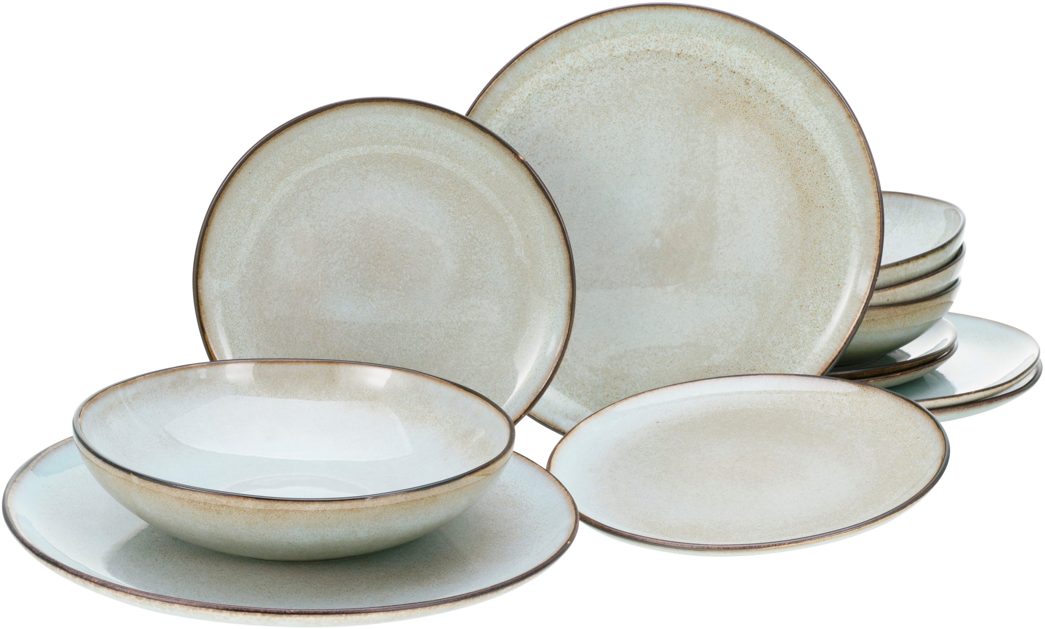 CreaTable Tafelservice Teller Set, Geschirr-Set Stone Town (12-tlg), 4 Personen, Steinzeug, Service, organische Form, Handmade Charakter, 12 Teile, für 4 Personen