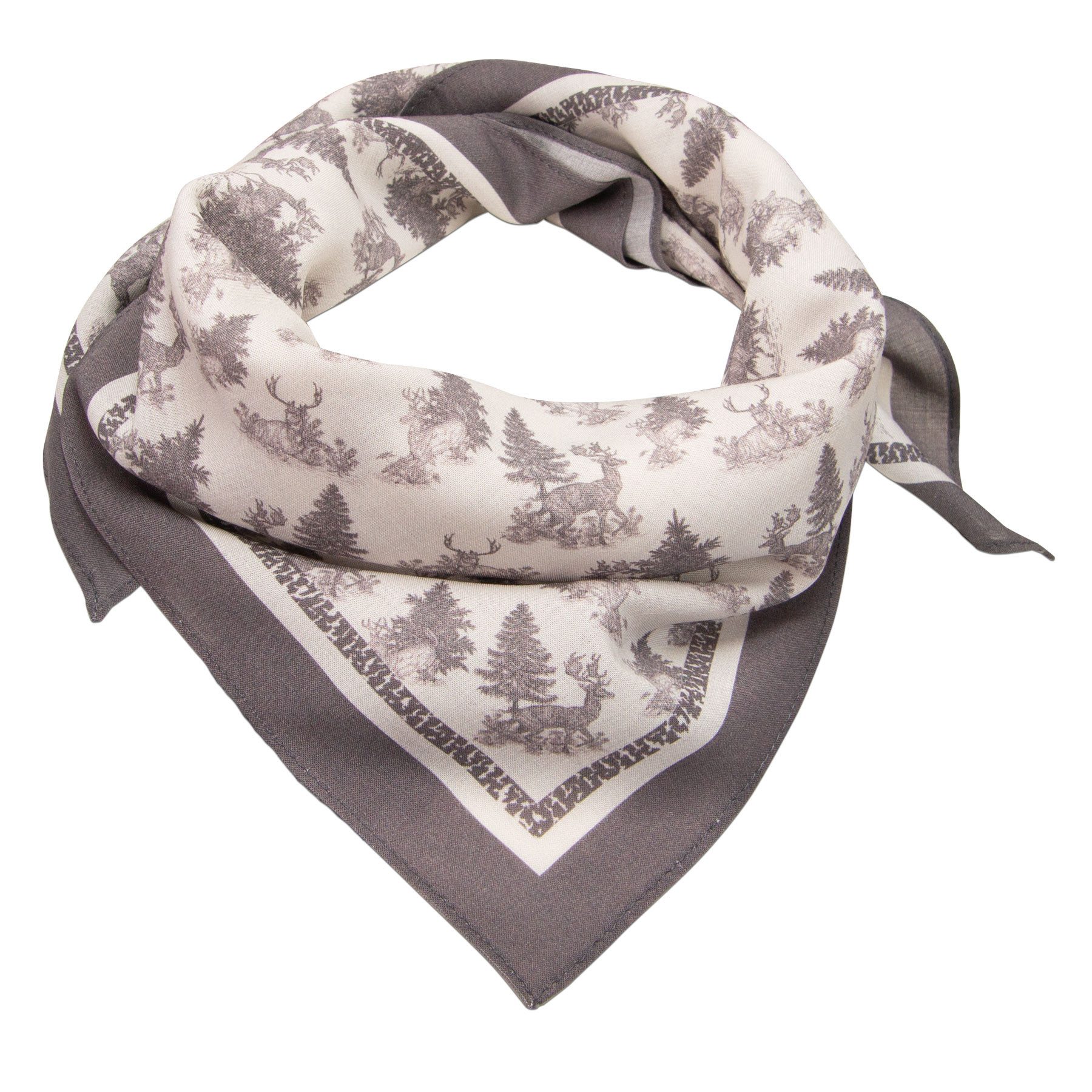 Alpenflüstern Nickituch Trachten-Nickituch Hirsch im Wald Toile de Jouy (dunkelgrau)