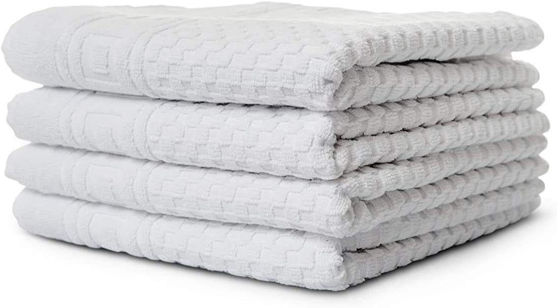 Carenesse Handtücher 50x100 cm weiß, 4-er Pack Waffelmuster & Bordüre  Duschtuch Badetuch, 100% Baumwolle fusselfrei saugstark weich Towel  Frotteehandtuch