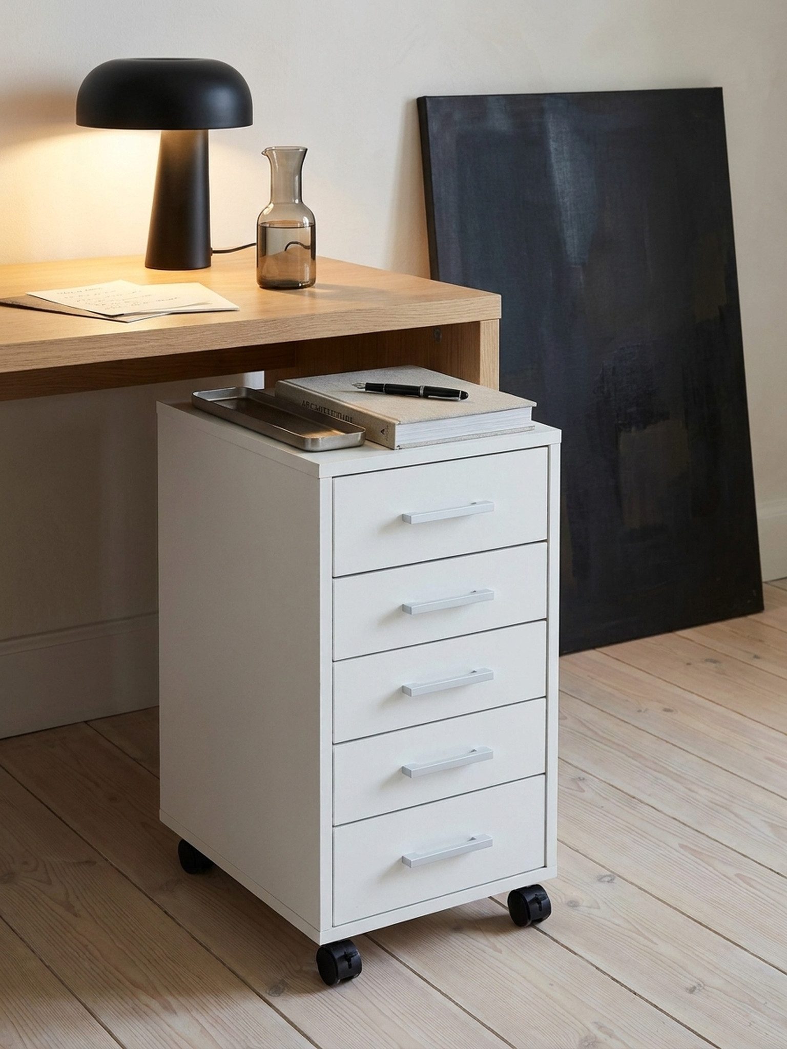 KADIMA DESIGN Rollcontainer Rollcontainer Weiß 33 x 63 x 38 cm Holz Schubladenschrank, (klein Standcontainer schmal, Schreibtischcontainer mit Rollen), Schreibtisch, Büro Schrank mit 5 Schubladen, Container Rollschrank