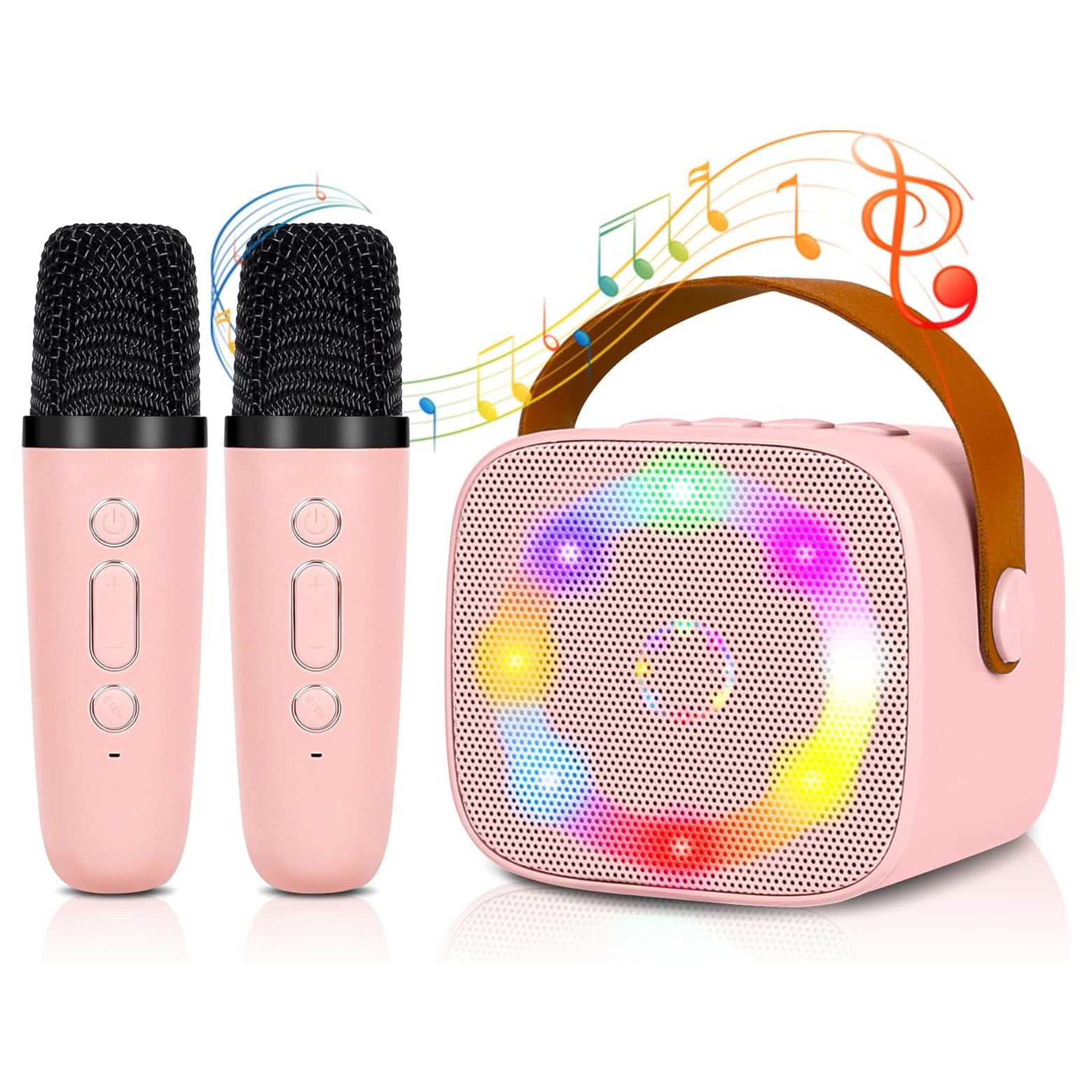 Tragbare Mini-Karaoke Maschine mit 2 kabellosen Mikrofonen Bluetooth-Lautsprecher