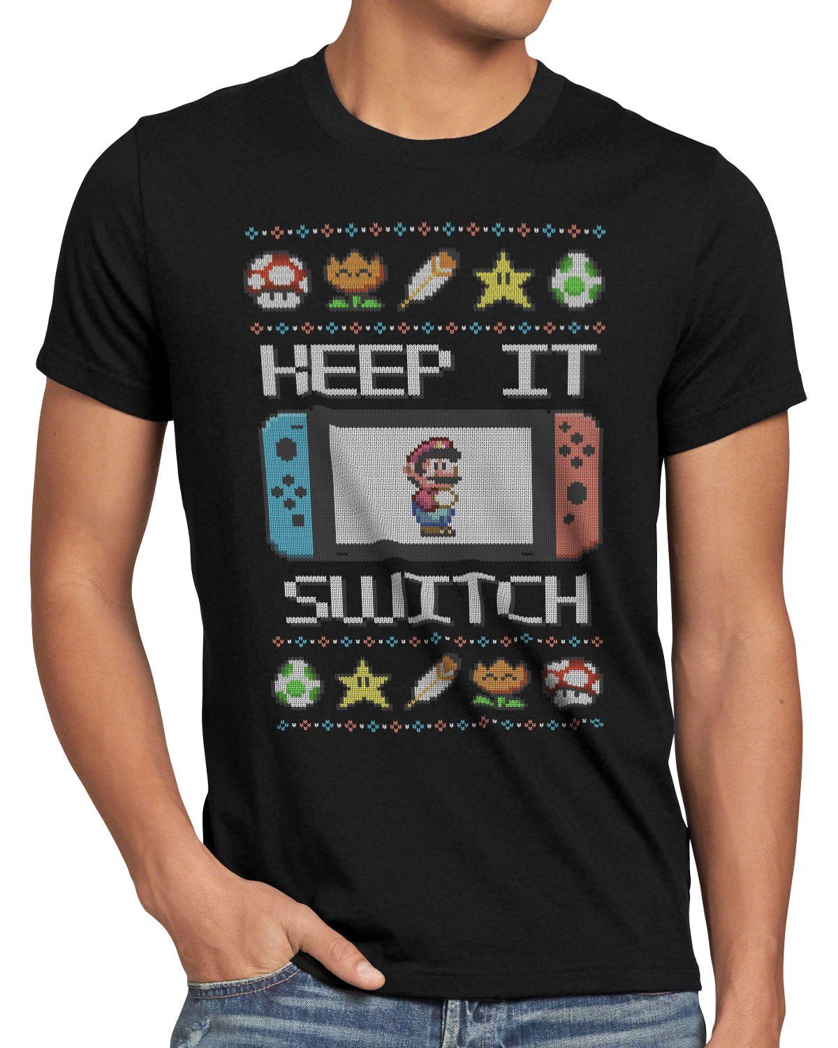 weihnachtsbaum Sweater it Switch Keep T-Shirt Herren Ugly x-mas pulli style3 lite Print-Shirt
