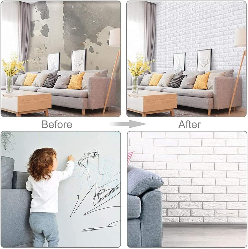 FELIXLEO 3D-Tapete 3D Tapete Selbstklebend Ziegeloptik 10 Stk 38x35cm Weiß, günstig online kaufen