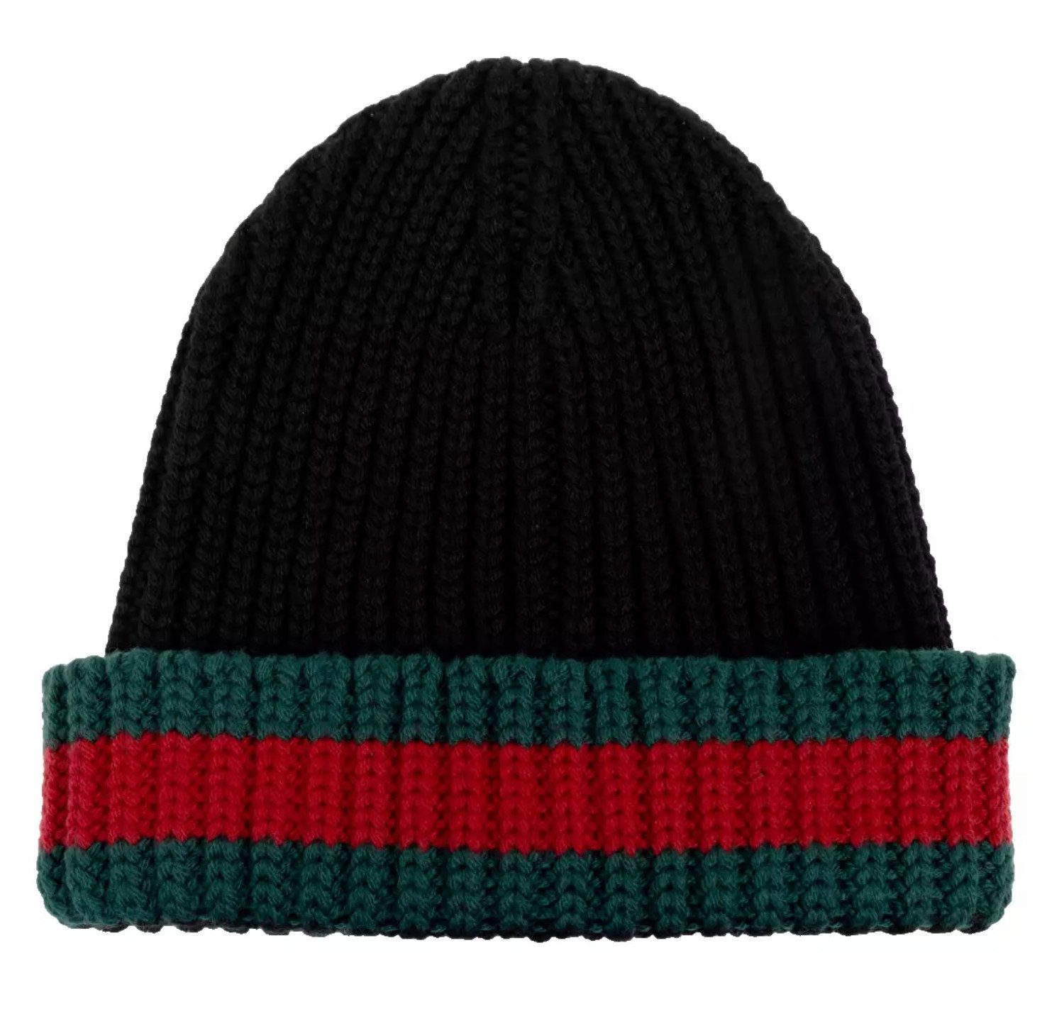 GUCCI Strickmütze Web Rippenstrick Hut Beanie Unisex ikonische grün-rot-grüne Webdetail, Rippenstrickmuster