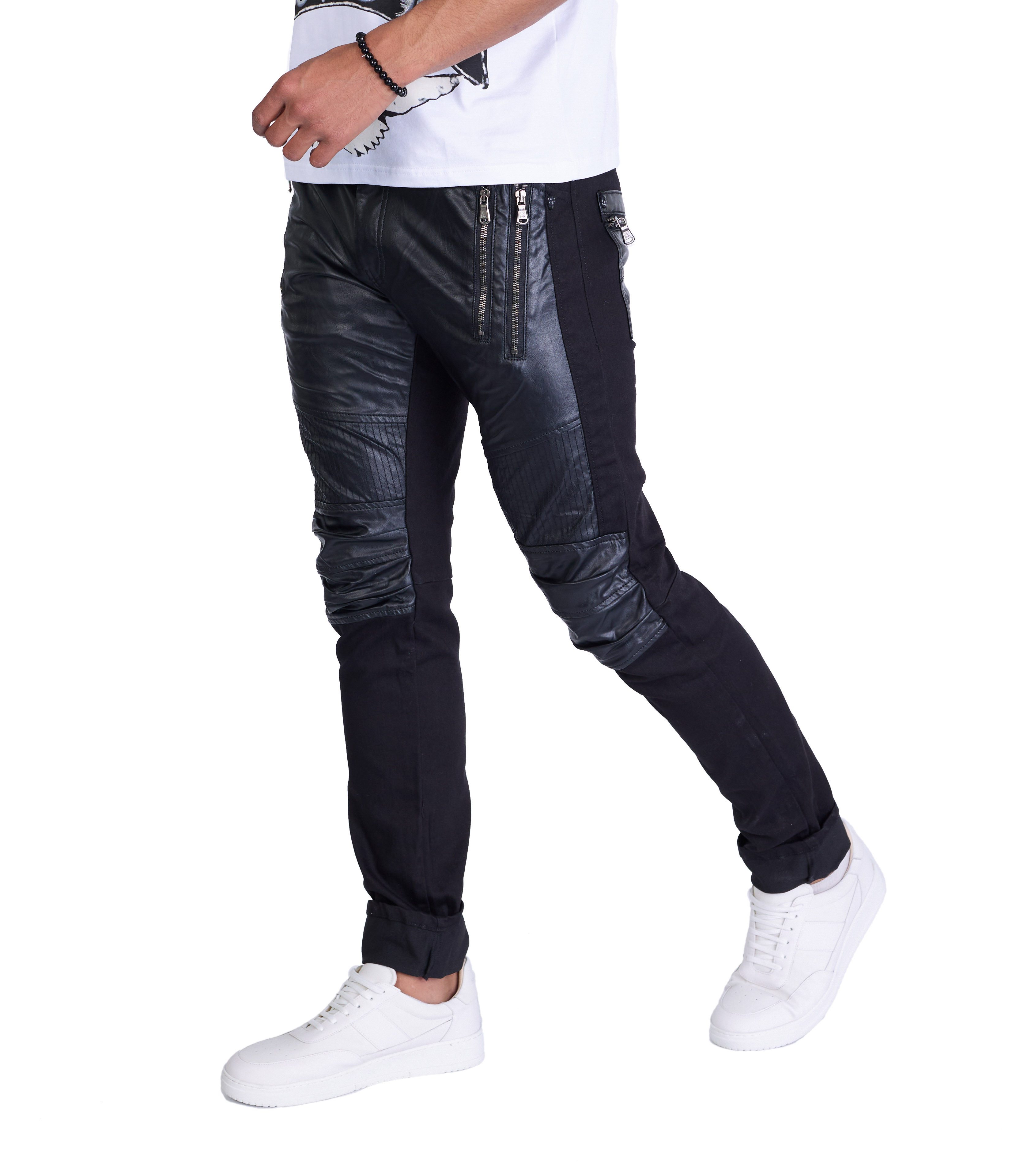 KINGZ Slim-fit-Jeans Rockige Herren Biker Jeans in Regular-Fit günstig online kaufen
