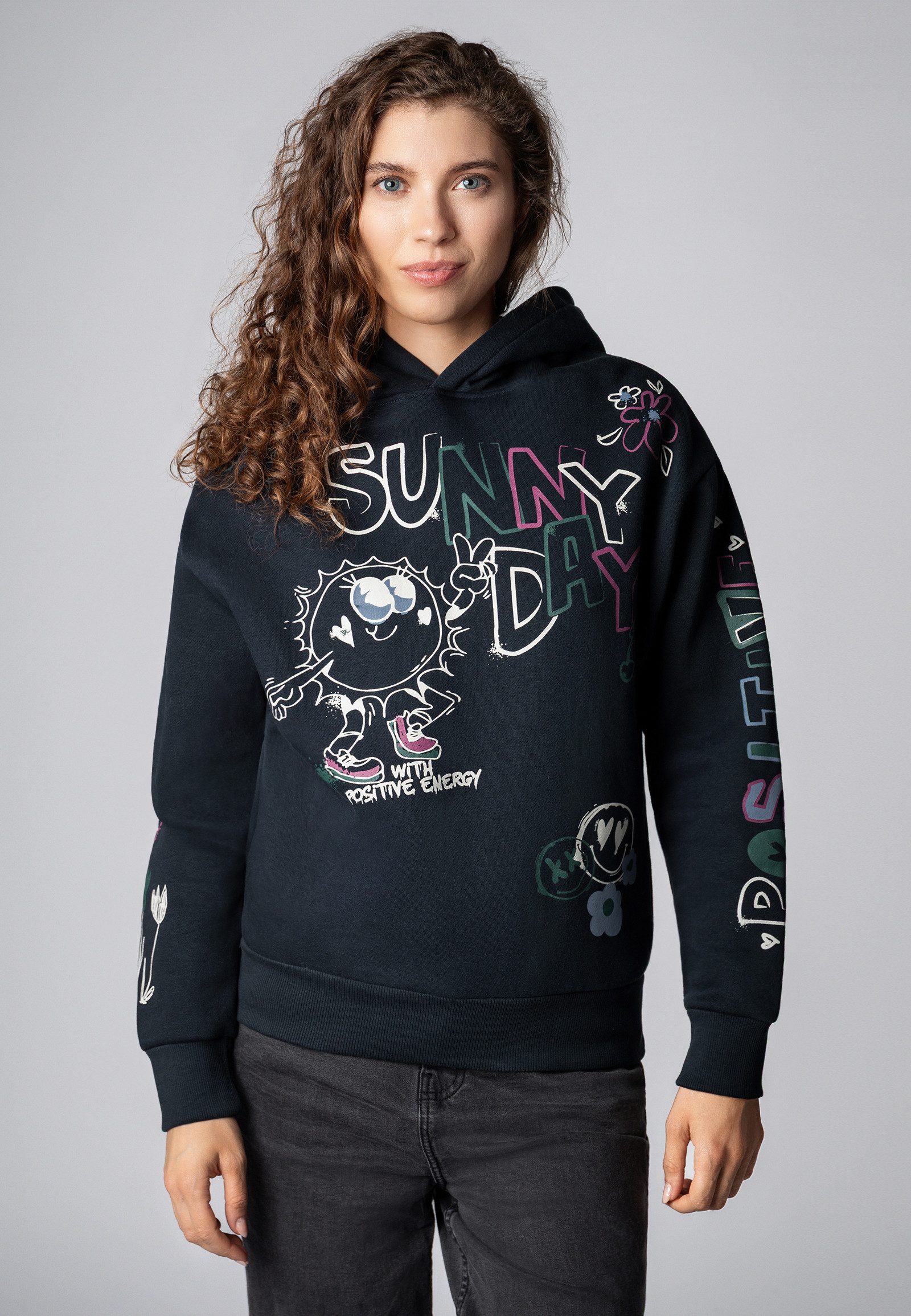 SUBLEVEL Kapuzenpullover Damen Hoodie mit auffälligen Prints Sweater, Kapuzensweatshirt mit seitl. Eingrifftaschen