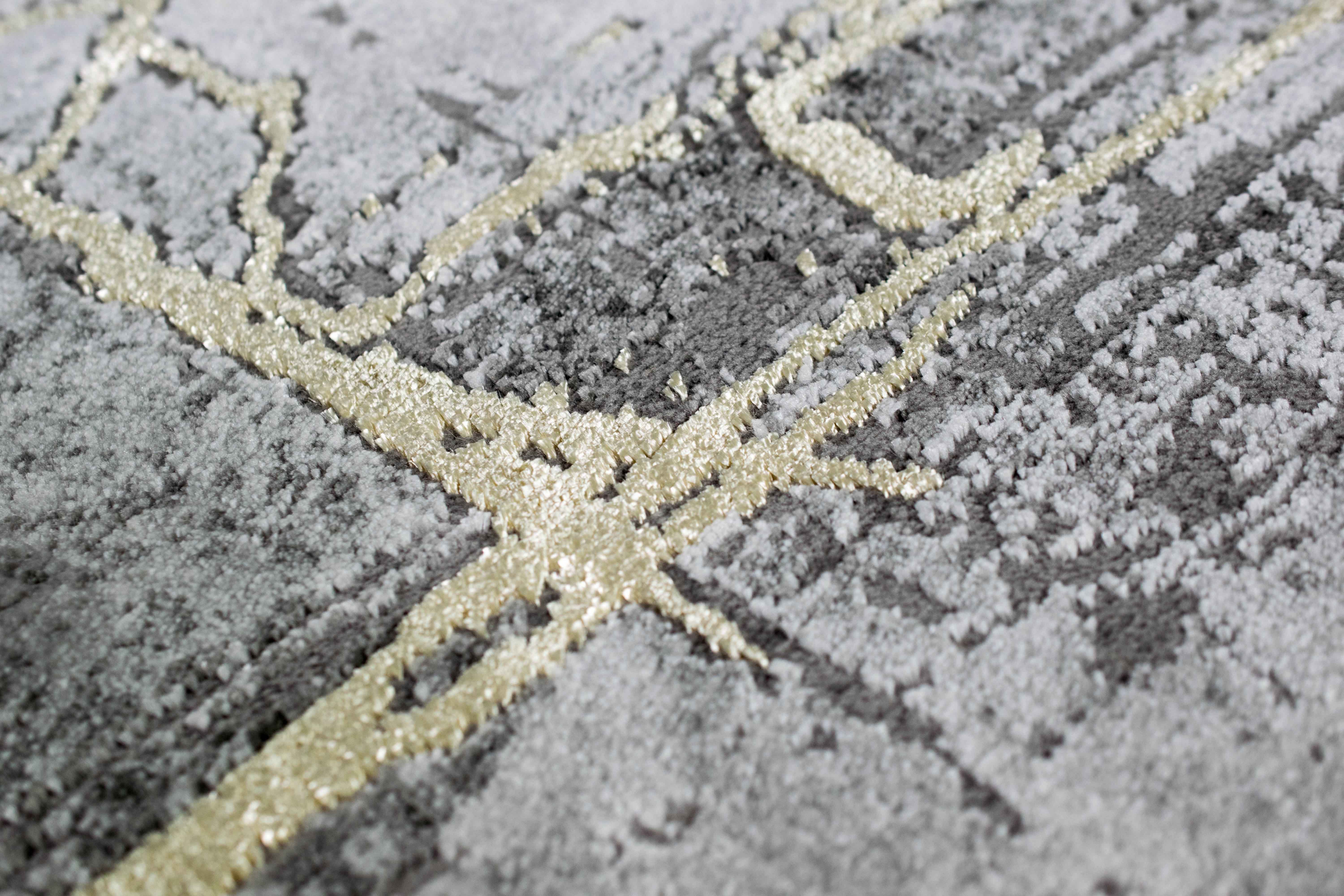 Teppich Wohnzimmerteppich abstrakt in grau creme gold, rechteckig