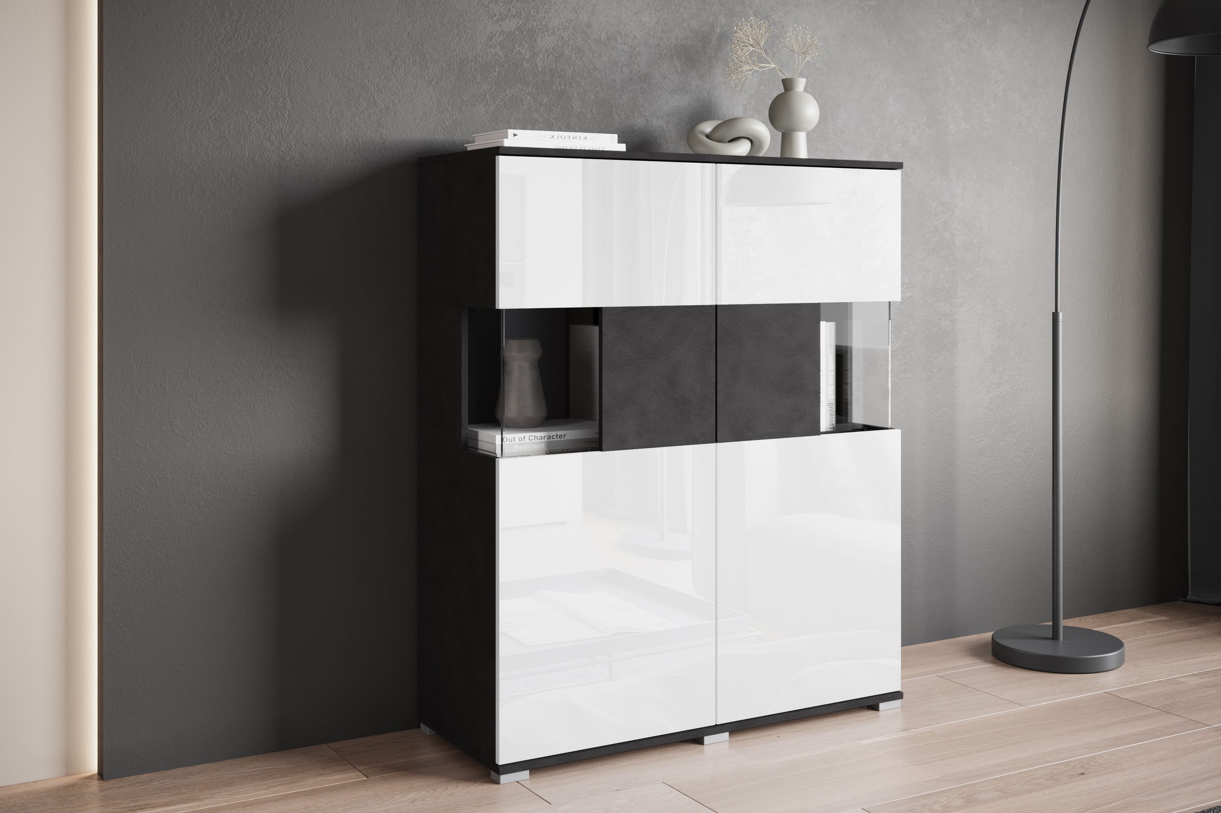 Highboard KENIA Matera Anthrazit / weiß Hochglanz von INOSIGN