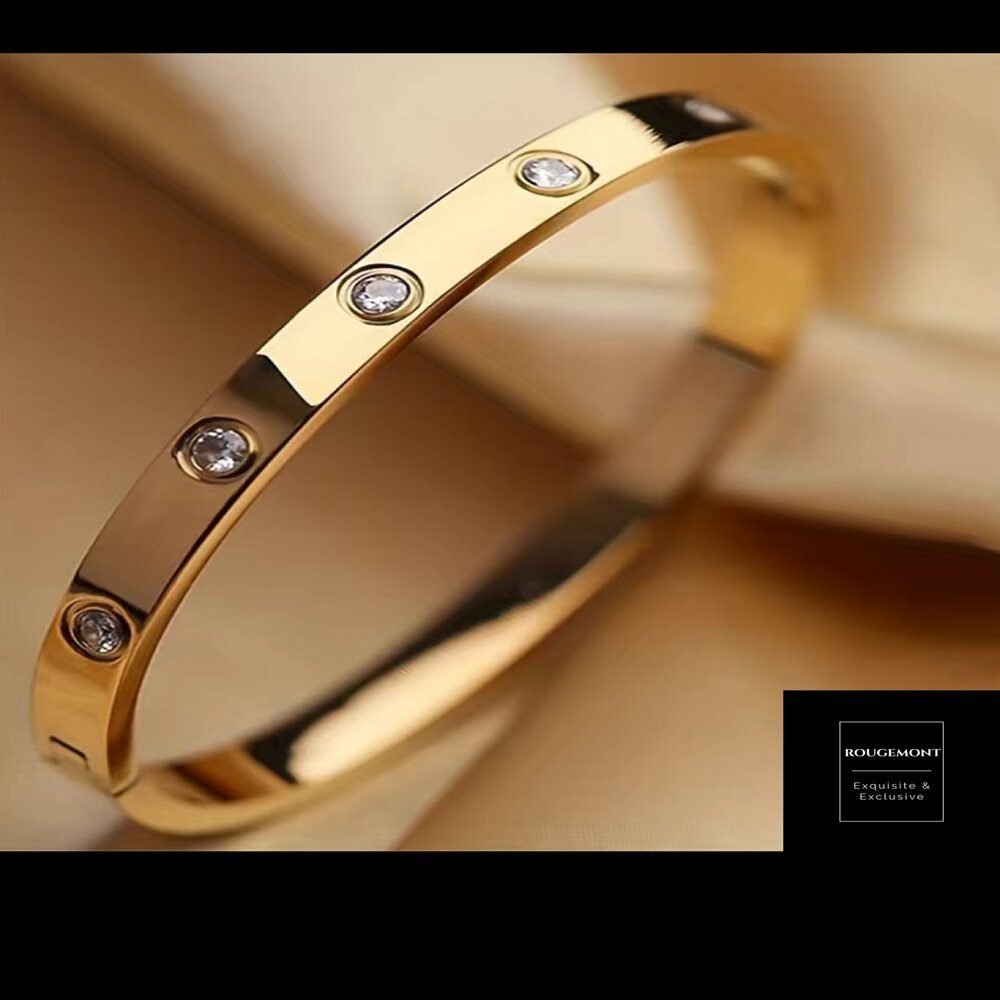 ROUGEMONT Edelstahlarmband Massives Edelstahl Armband Gold Armreif 18K Gold Hochglanz 18-19cm