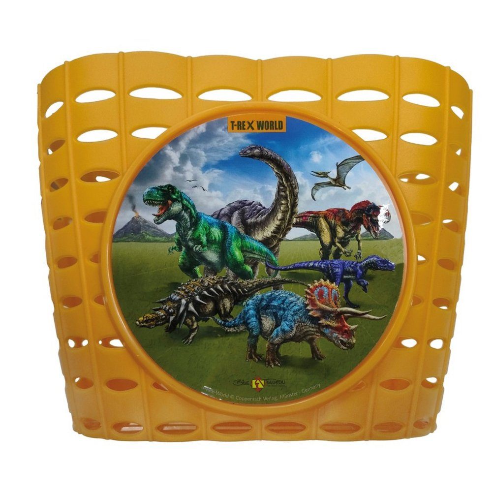 Bike Fashion Fahrradkorb Kinderkorb T-Rex World gelb, mit Dinosaurier-Motiv
